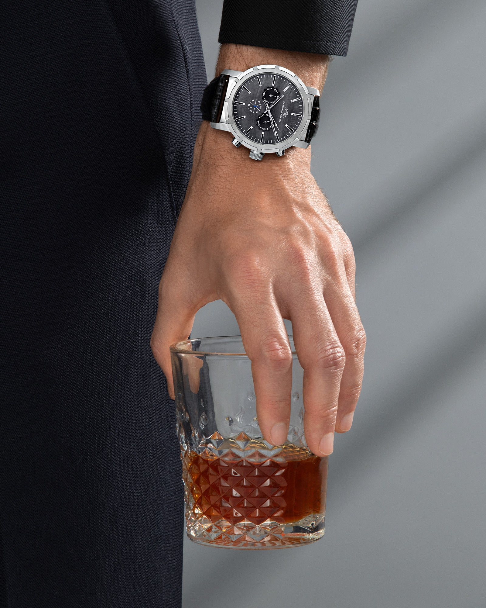 NYC Chrono Genuine Leather Silver Tone & Black Men's Watch 1281ANYL