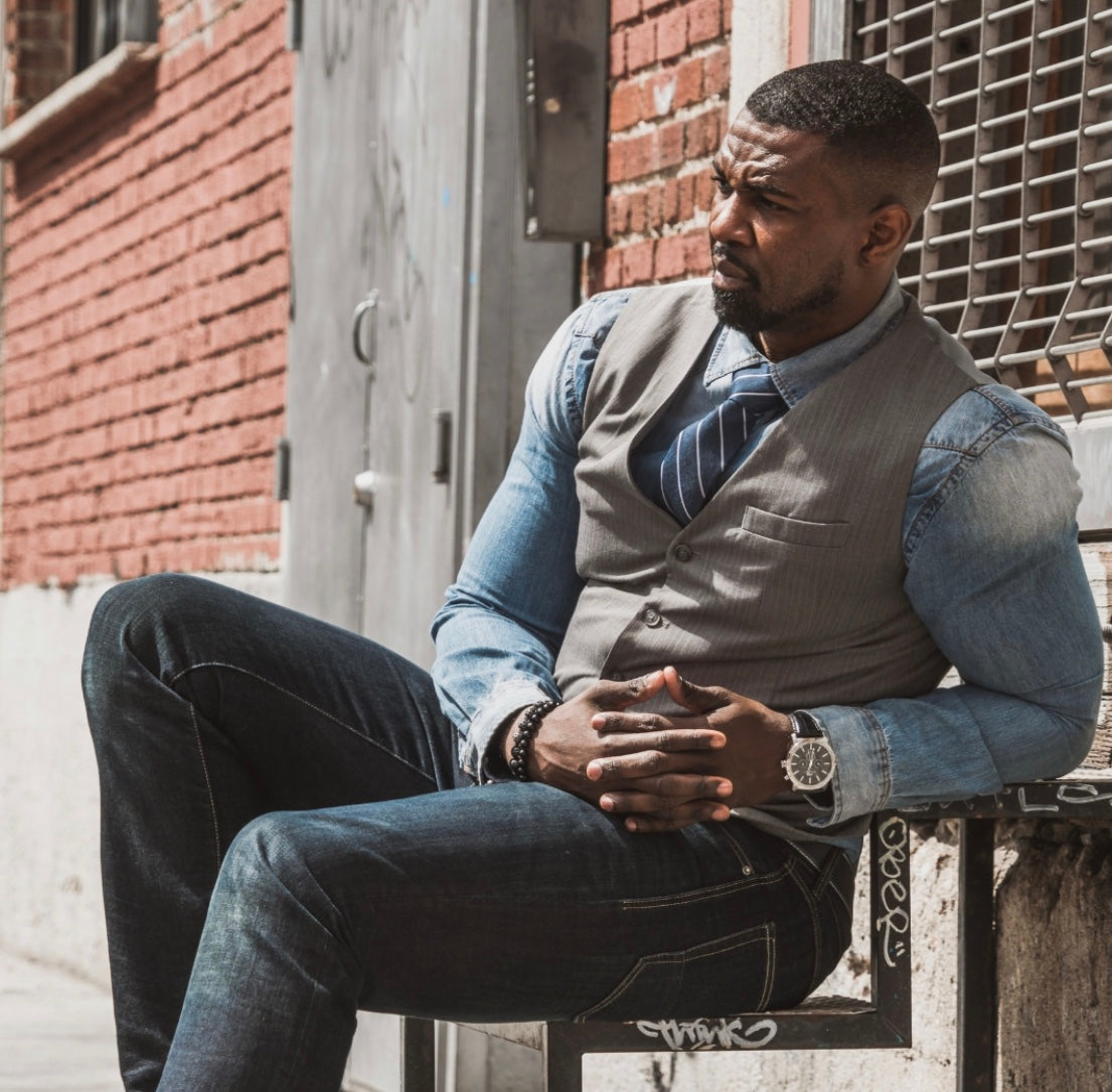 NYC Chrono Genuine Leather Silver Tone & Black Men's Watch 1281ANYL