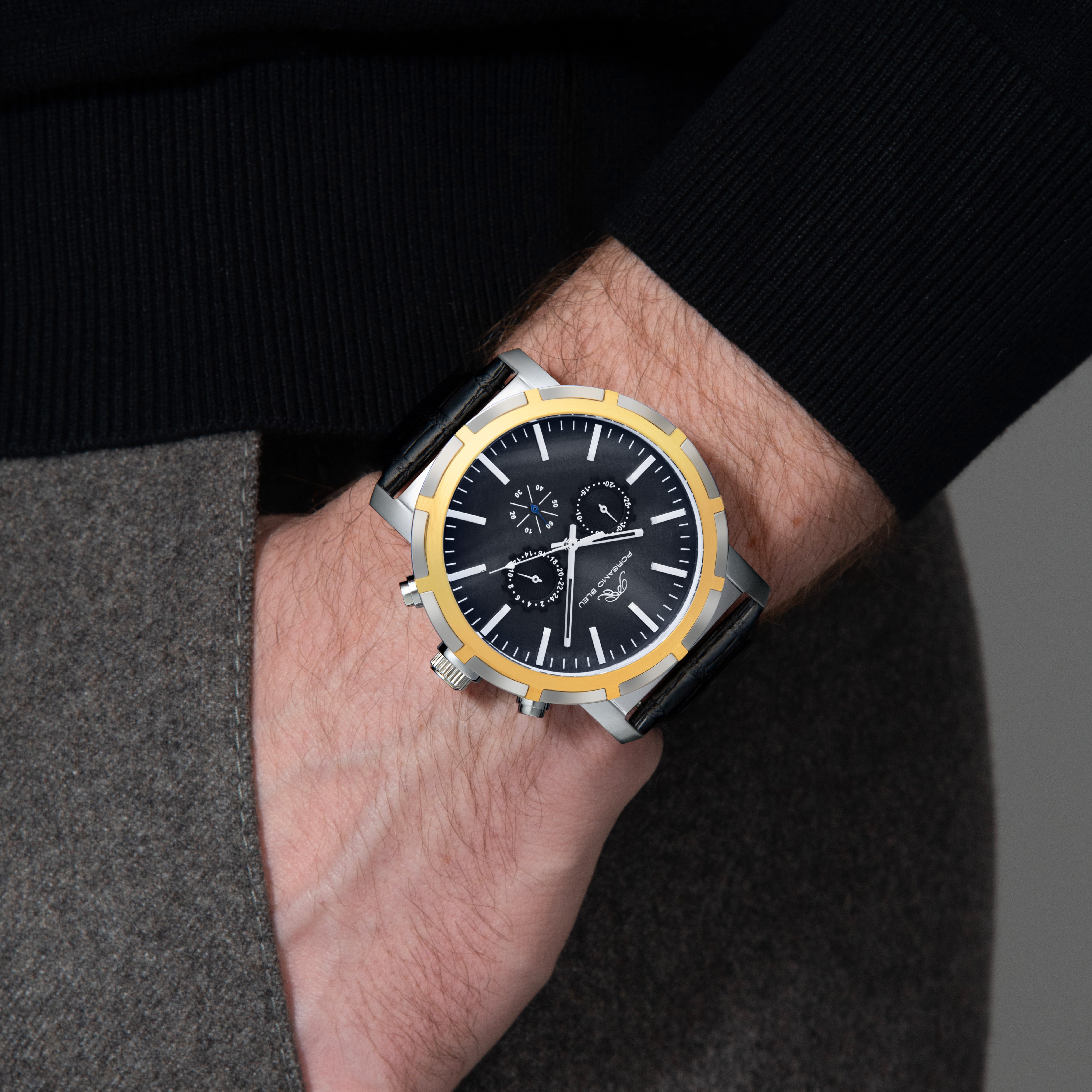 NYC Chrono Genuine Leather Two Tone & Black Men's Watch 1281DNYL