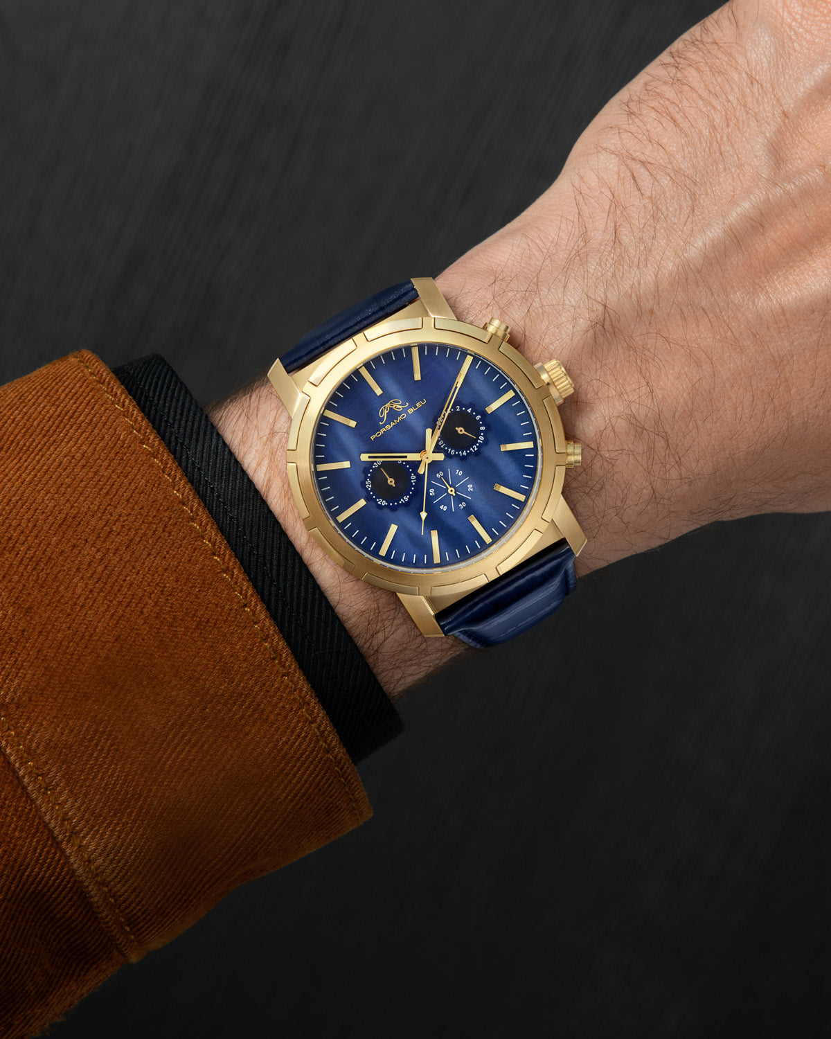 NYC Chrono Genuine Leather Gold Tone & Blue Men's Watch 1282BNYL