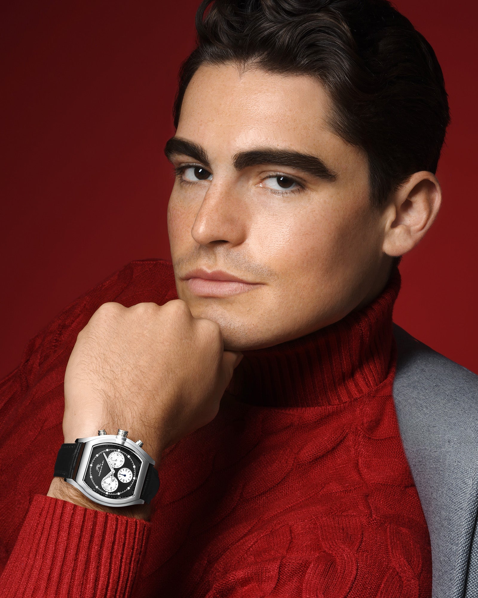 Roman Genuine Leather Silver Tone & Black Men's Watch 1292BROL