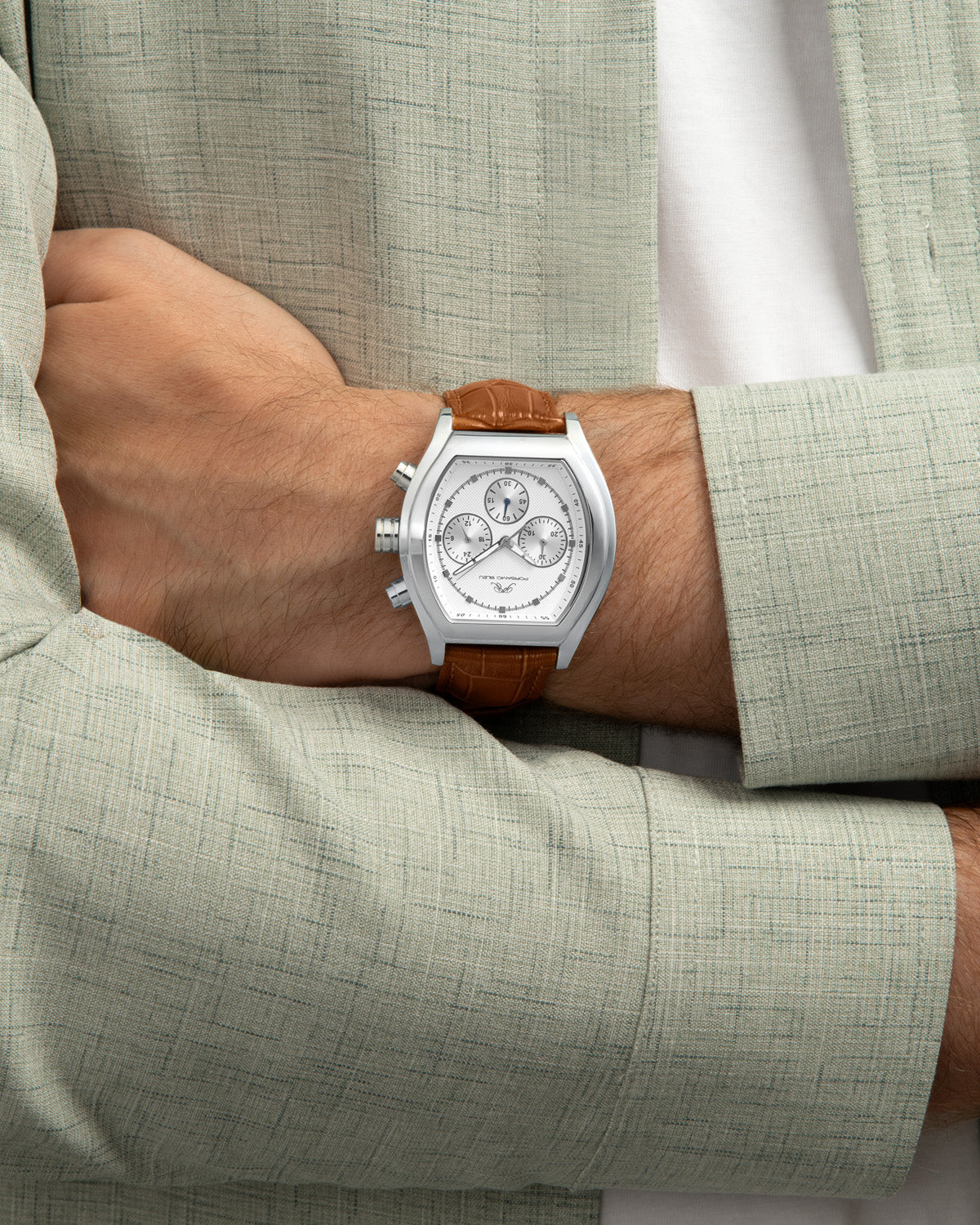 Roman Genuine Leather Silver Tone & Brown Men's Watch 1292CROL