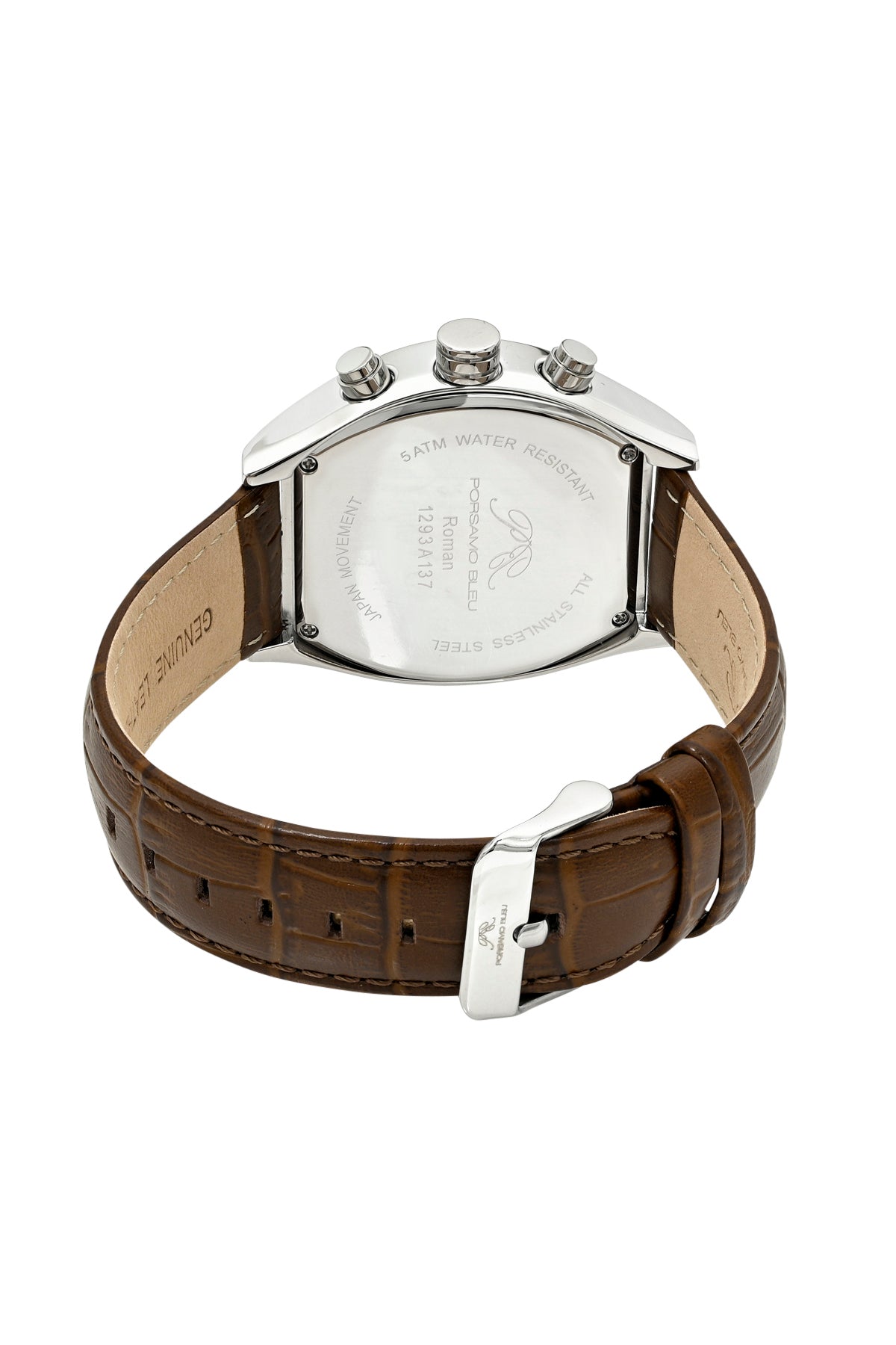Porsamo Bleu Roman Luxury Men's Genuine Leather Chronograph Watch With Brown Dial, Silver, 1293AROL