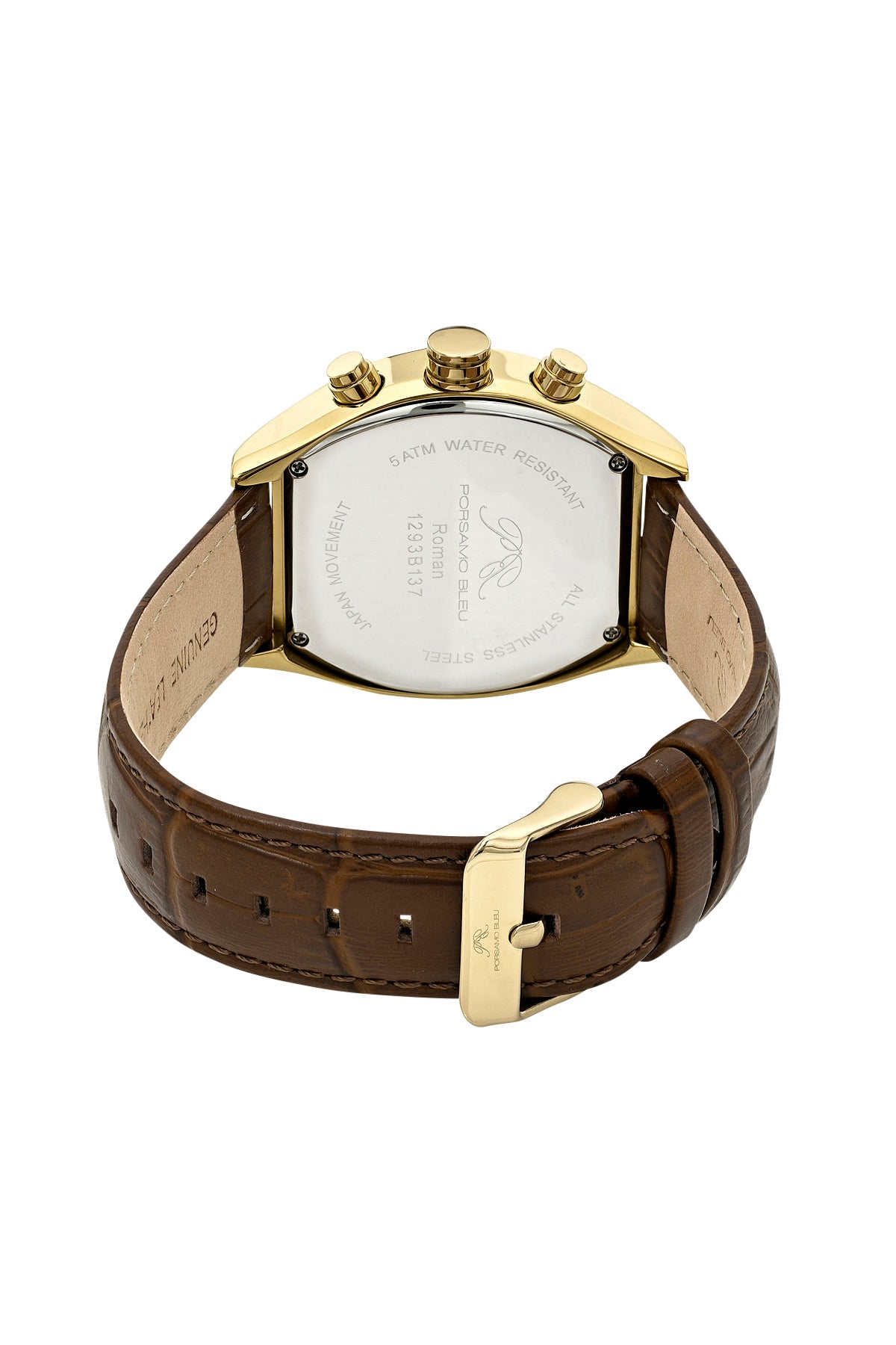 Porsamo Bleu Roman Luxury Men's Genuine Leather Chronograph Watch With Brown Dial, Gold, 1293BROL