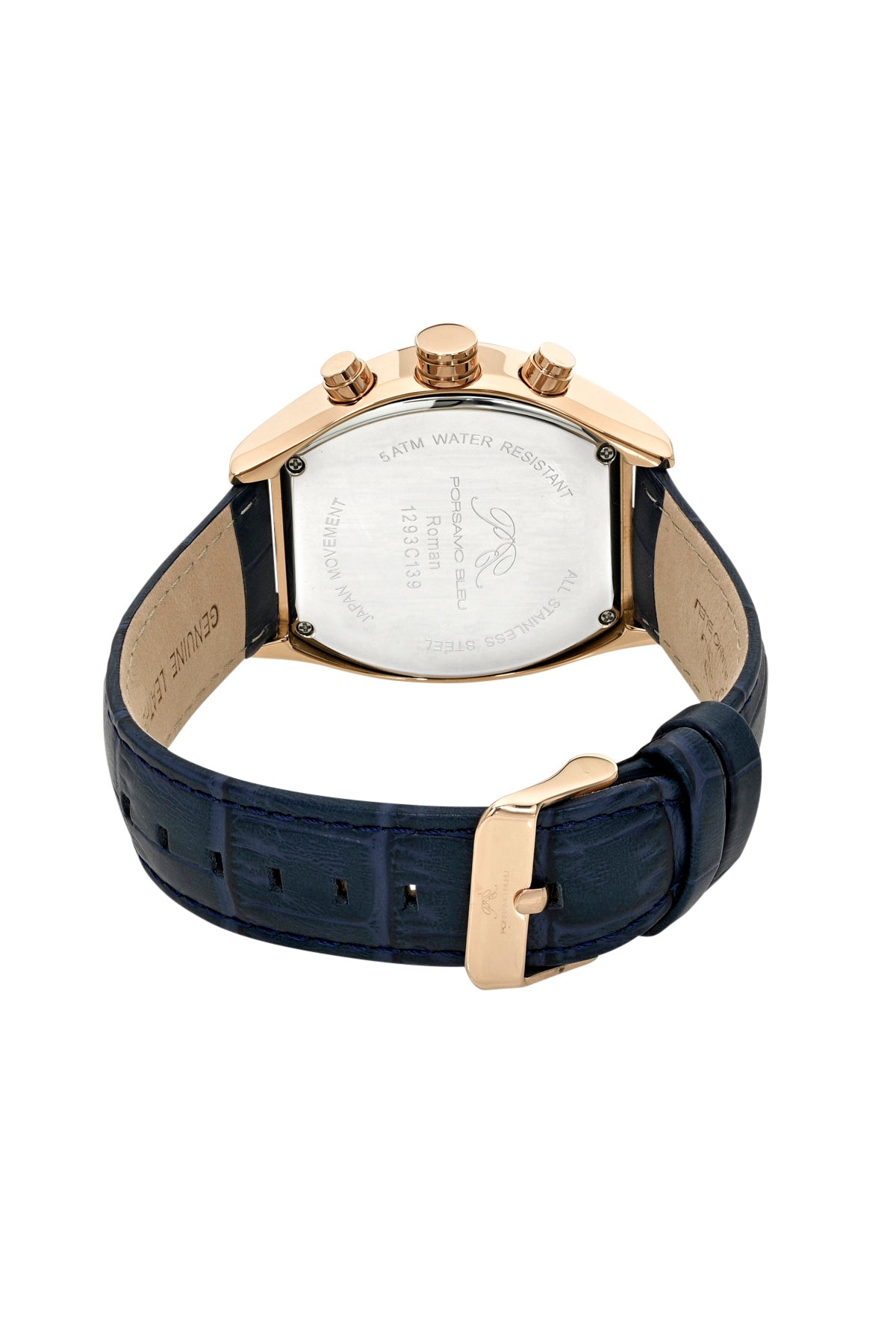 Porsamo Bleu Roman Luxury Men's Genuine Leather Chronograph Watch With Blue Dial, Rose, 1293CROL