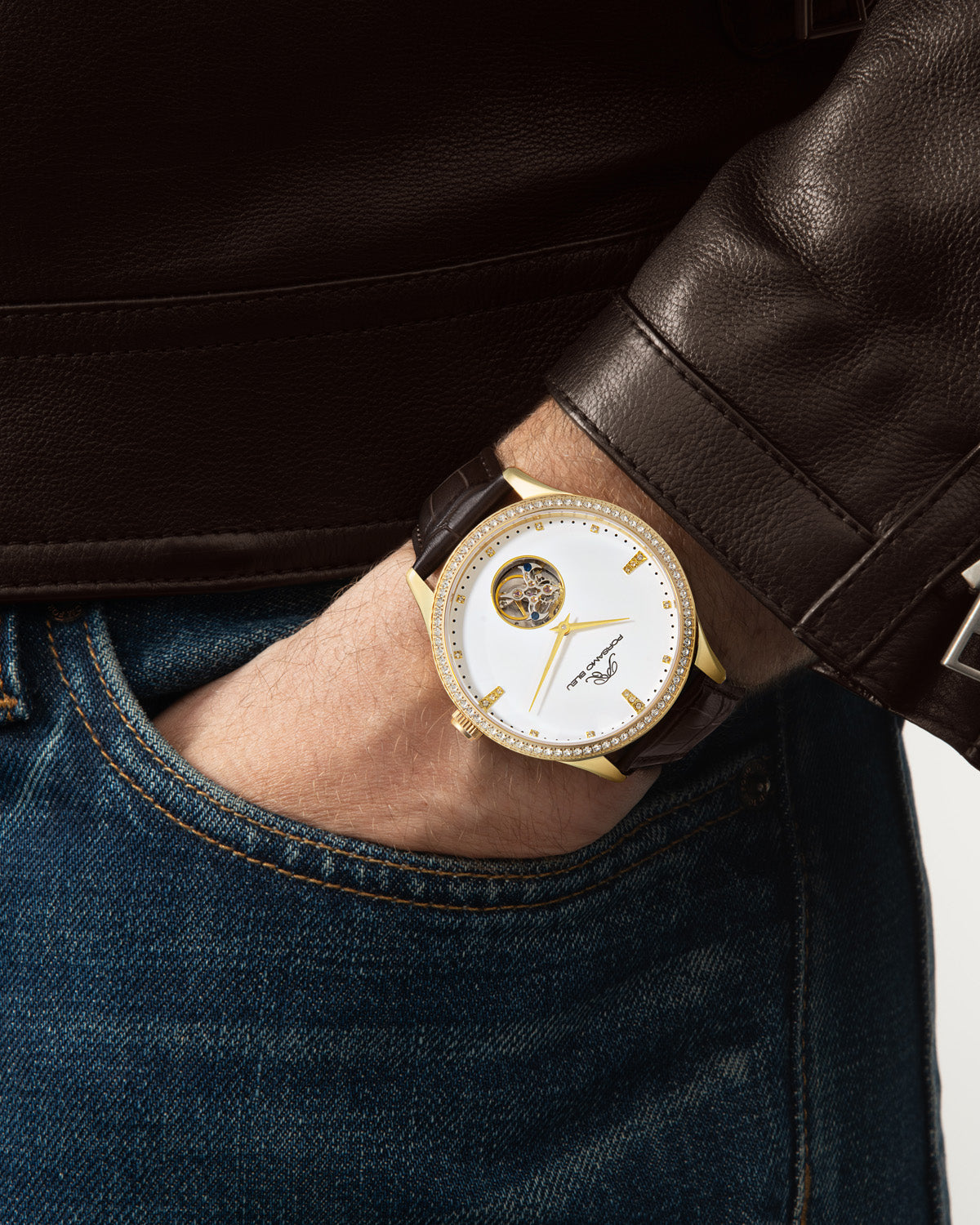 William Tourbillion Gold Tone & Brown Men's Watch 1301BWIL