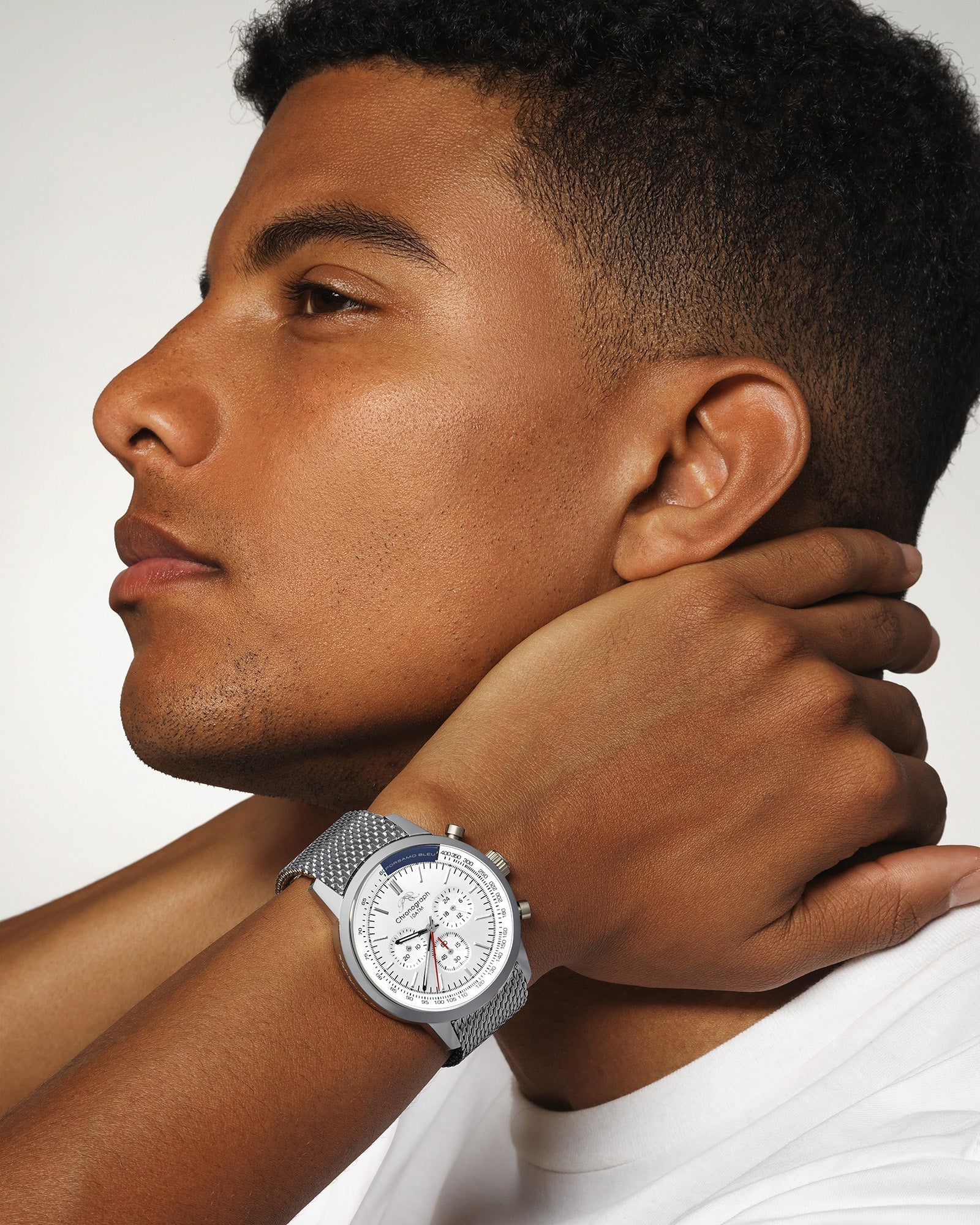 Simon Stainless Steel Silver Tone and White Men's Chronograph Watch 1321ASIS