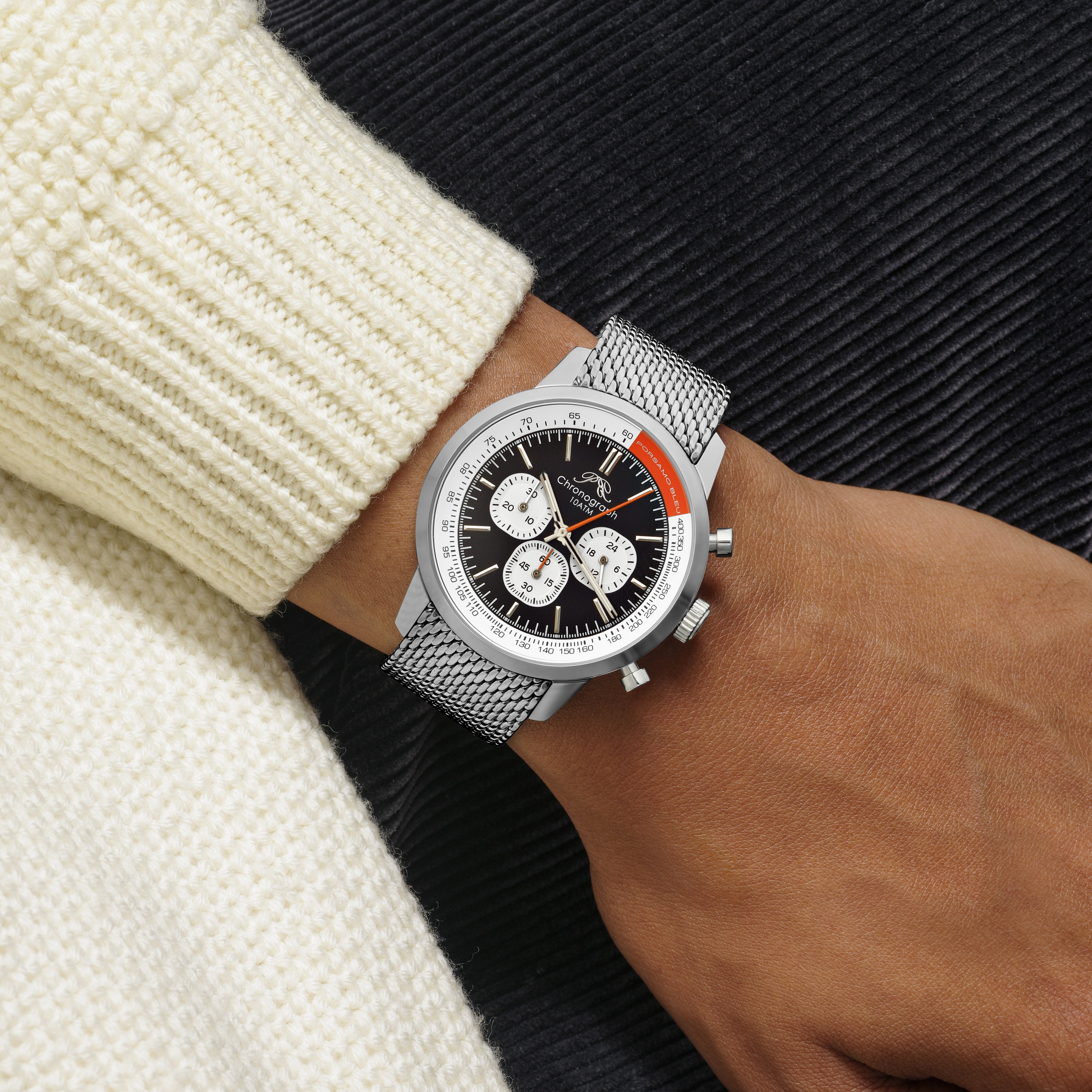 Simon Stainless Steel Silver Tone and Black Men's Chronograph Watch 1321BSIS