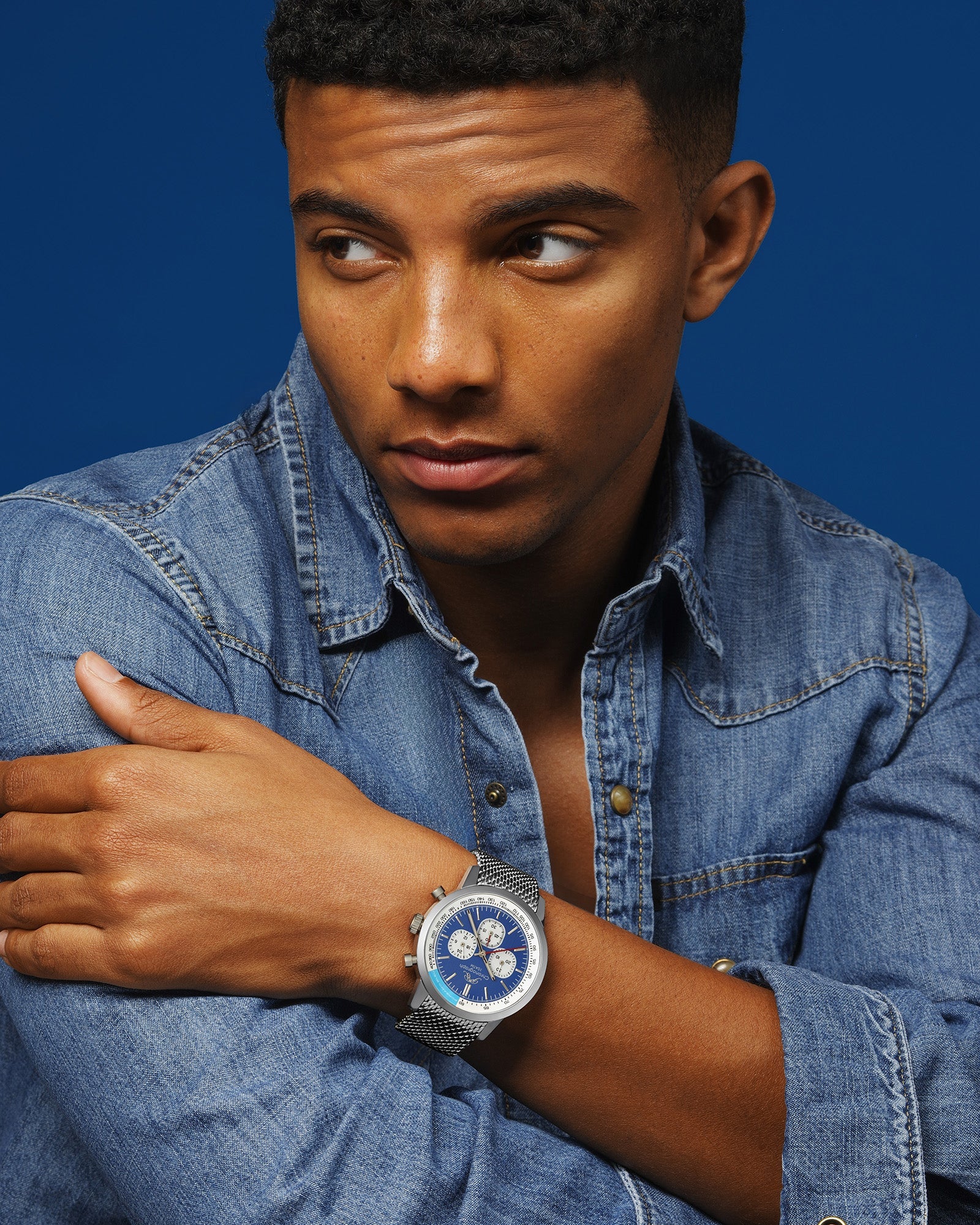 Simon Stainless Steel Silver Tone and Blue Men's Chronograph Watch 1321CSIS