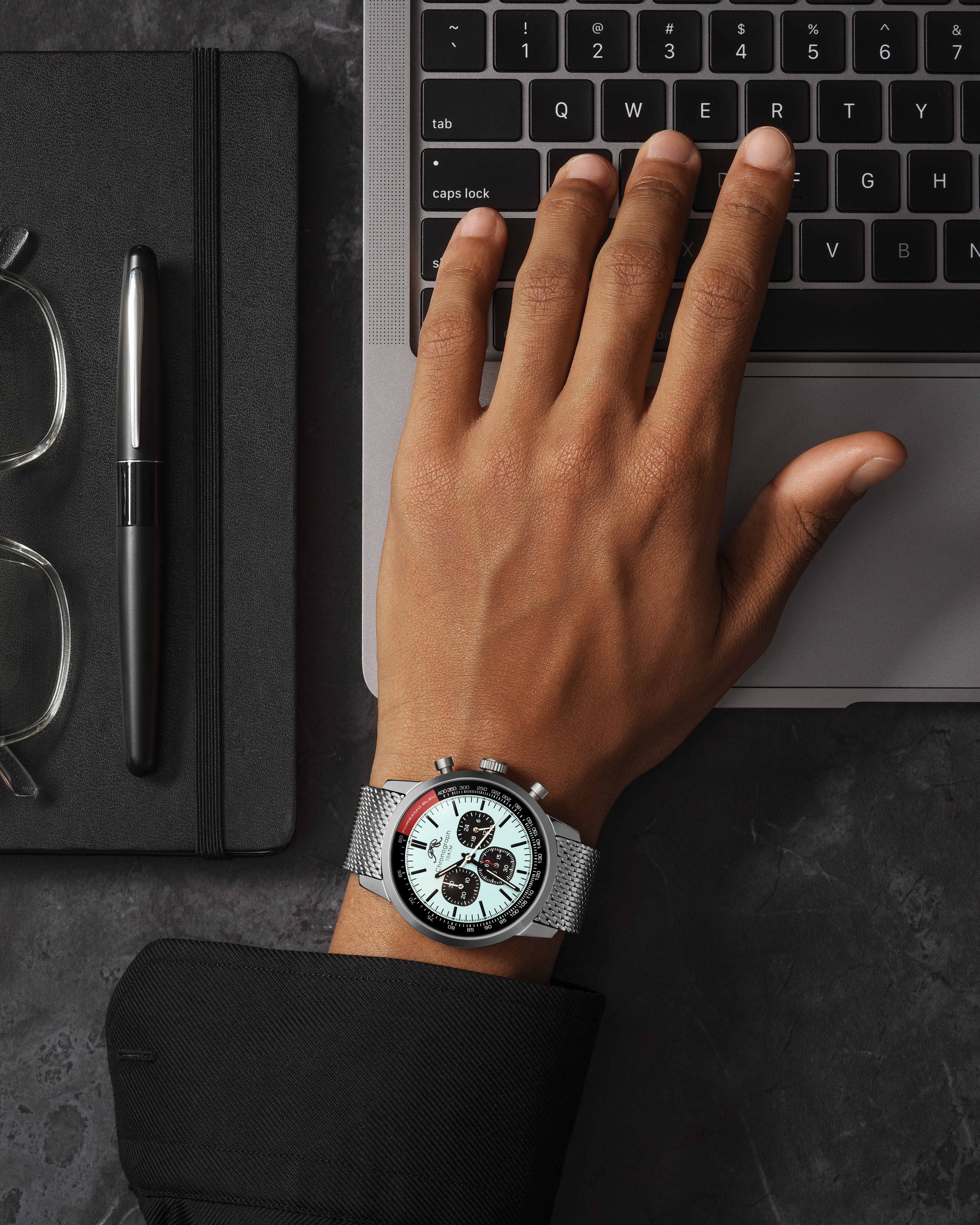 Simon Stainless Steel Silver Tone, Black and Blue Men's Chronograph Watch 1322ASIS