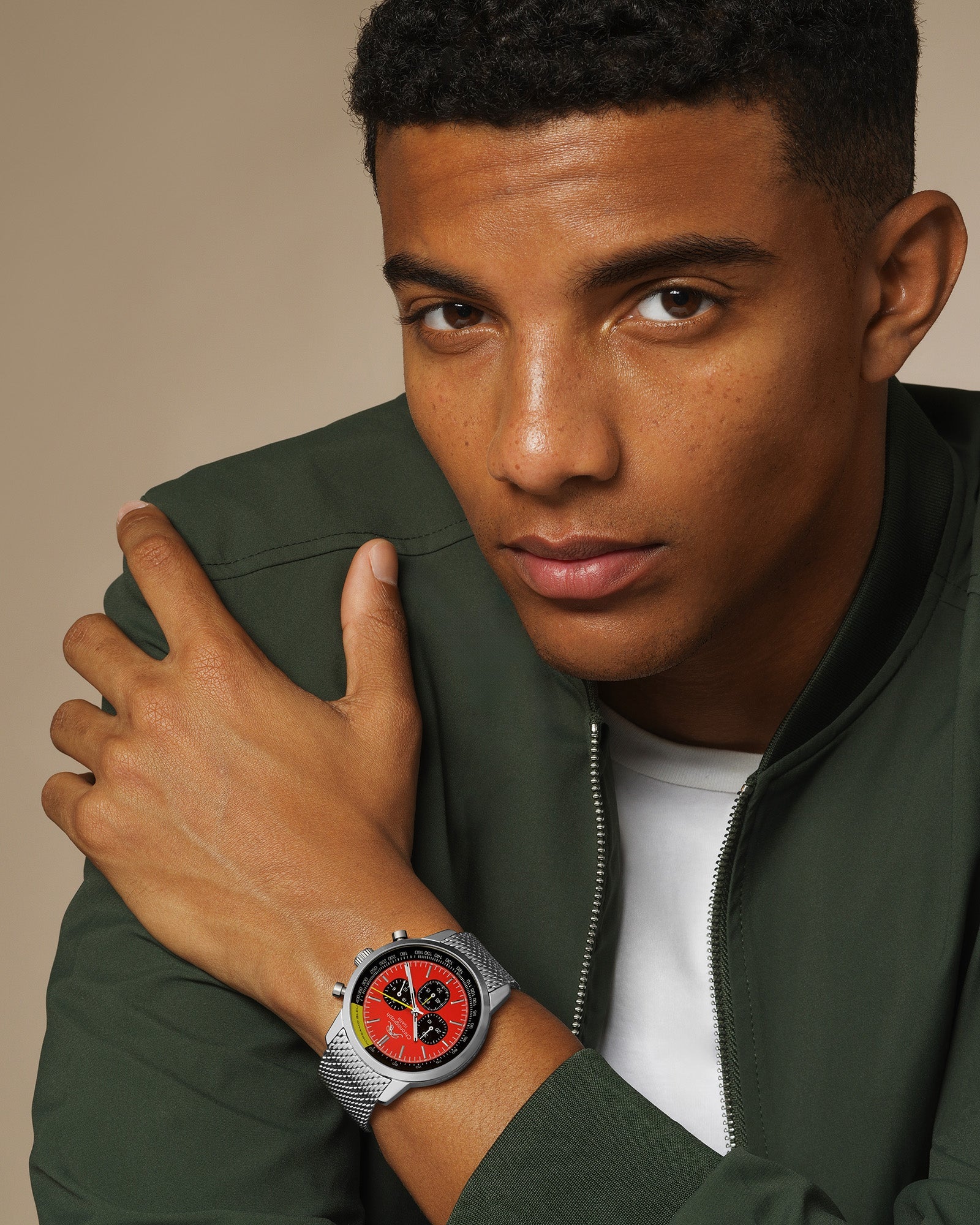 Simon Stainless Steel Silver Tone, Black and Red Men's Chronograph Watch 1322BSIS