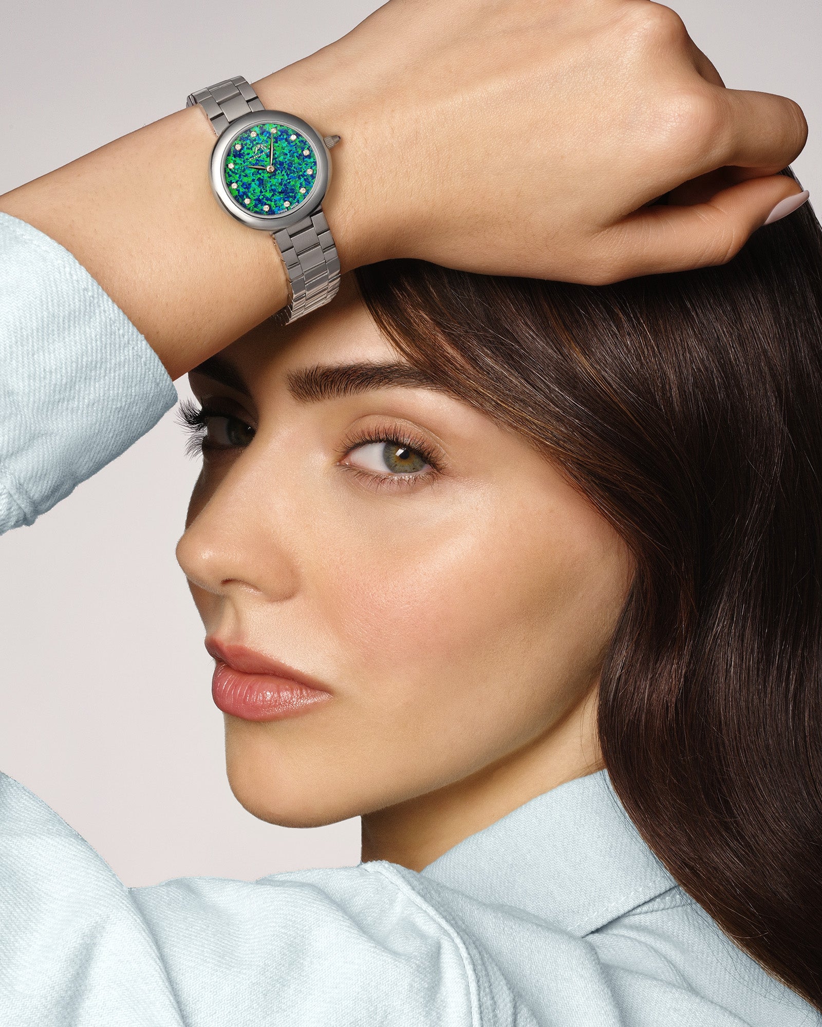 Porsamo Bleu Opal Stainless Steel Silver Tone Gemstone Women's Watch 1331AOPS