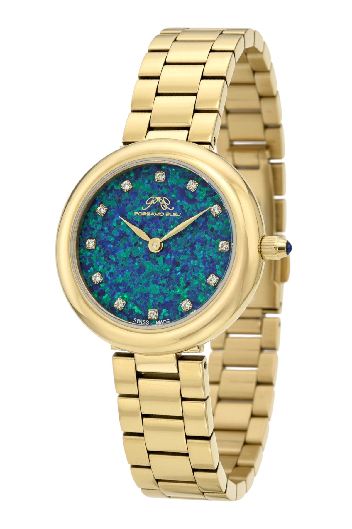 Porsamo Bleu Opal Stainless Steel Gold Tone Gemstone Women's Watch 1331BOPS