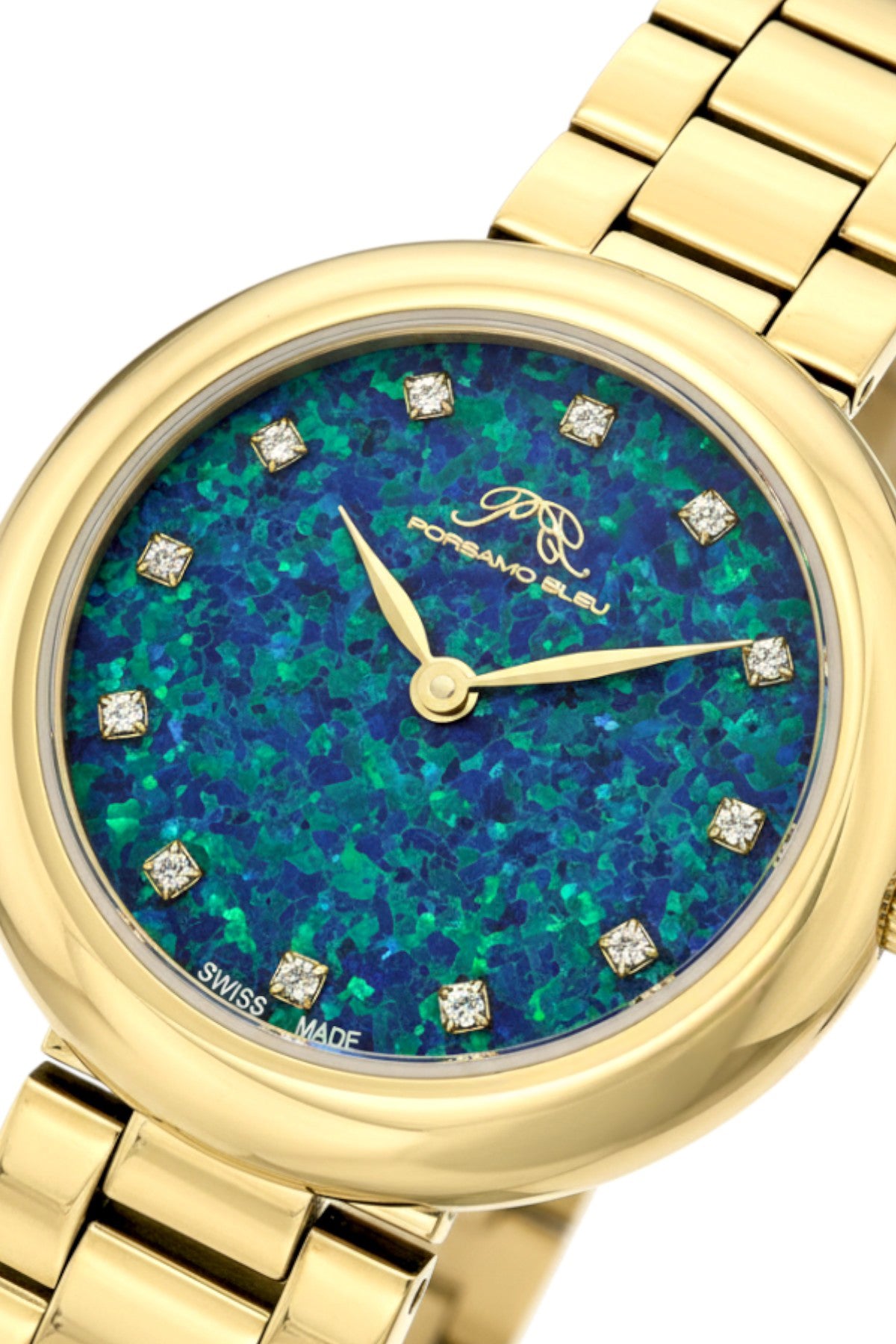Porsamo Bleu Opal Stainless Steel Gold Tone Gemstone Women's Watch 1331BOPS