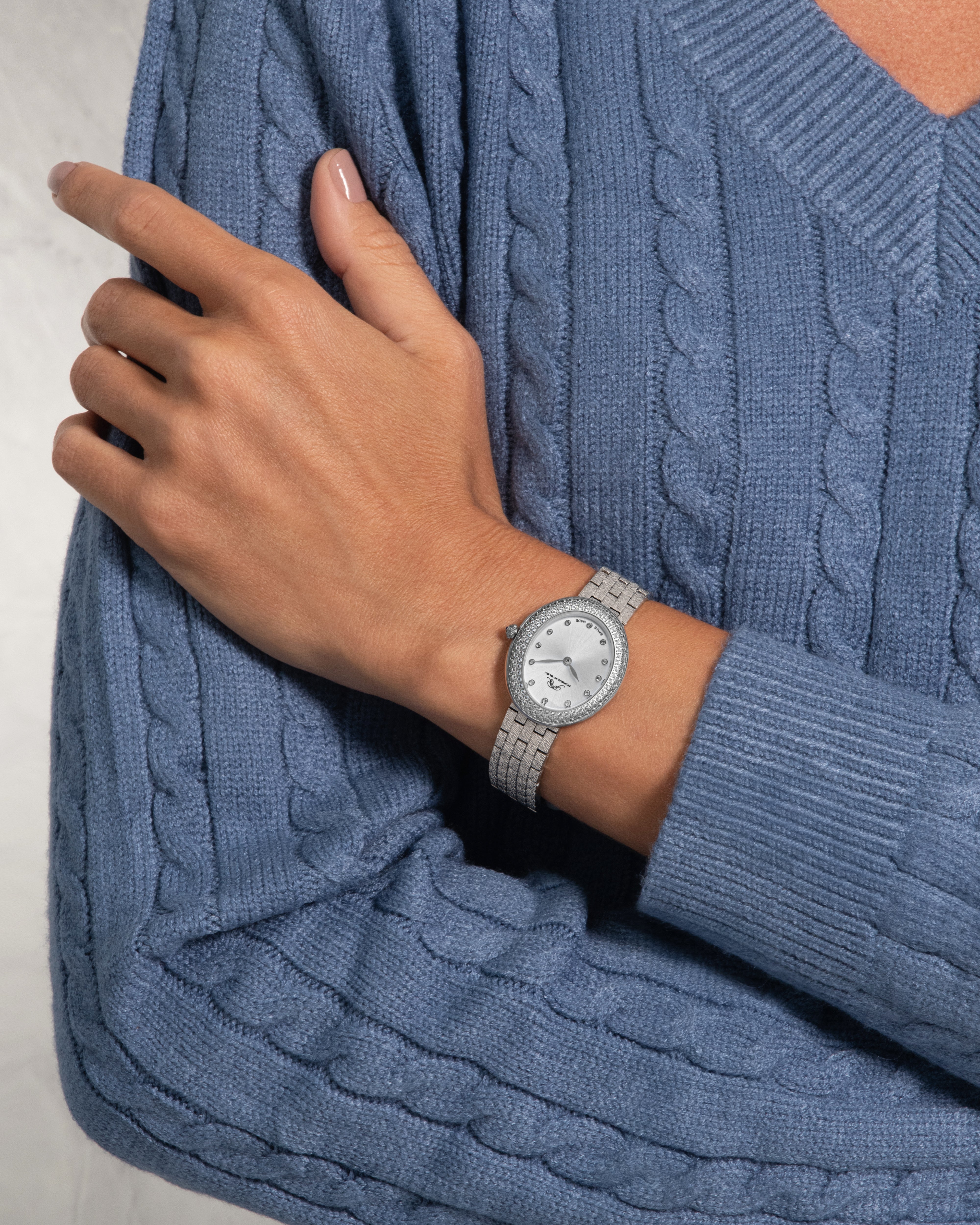 Angelica Oval Topaz Stainless Steel Silver Tone Women's Watch 1344AANS