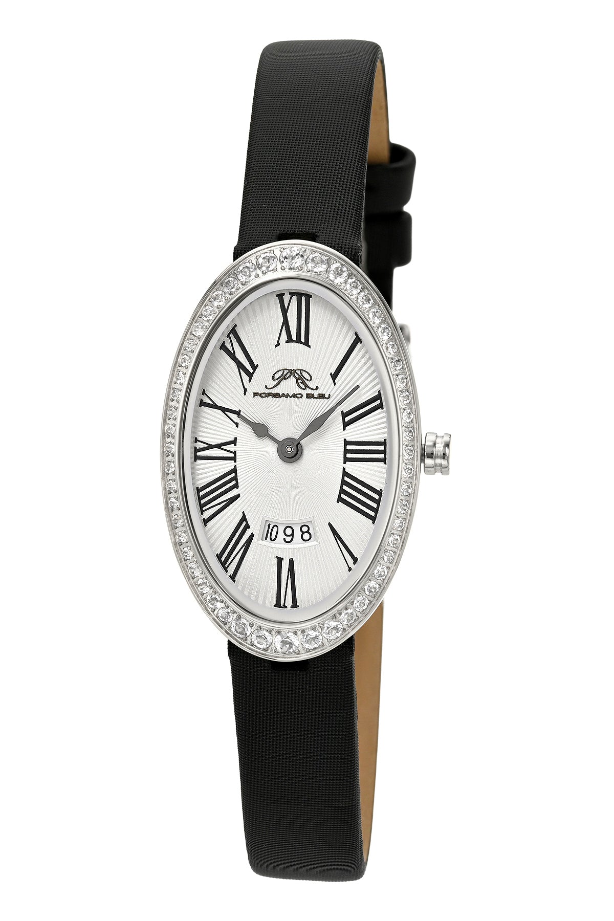 Porsamo Bleu Eloise Oval Topaz Satin Covered Genuine Leather Gold Tone and Black Women's Watch 1351BELL