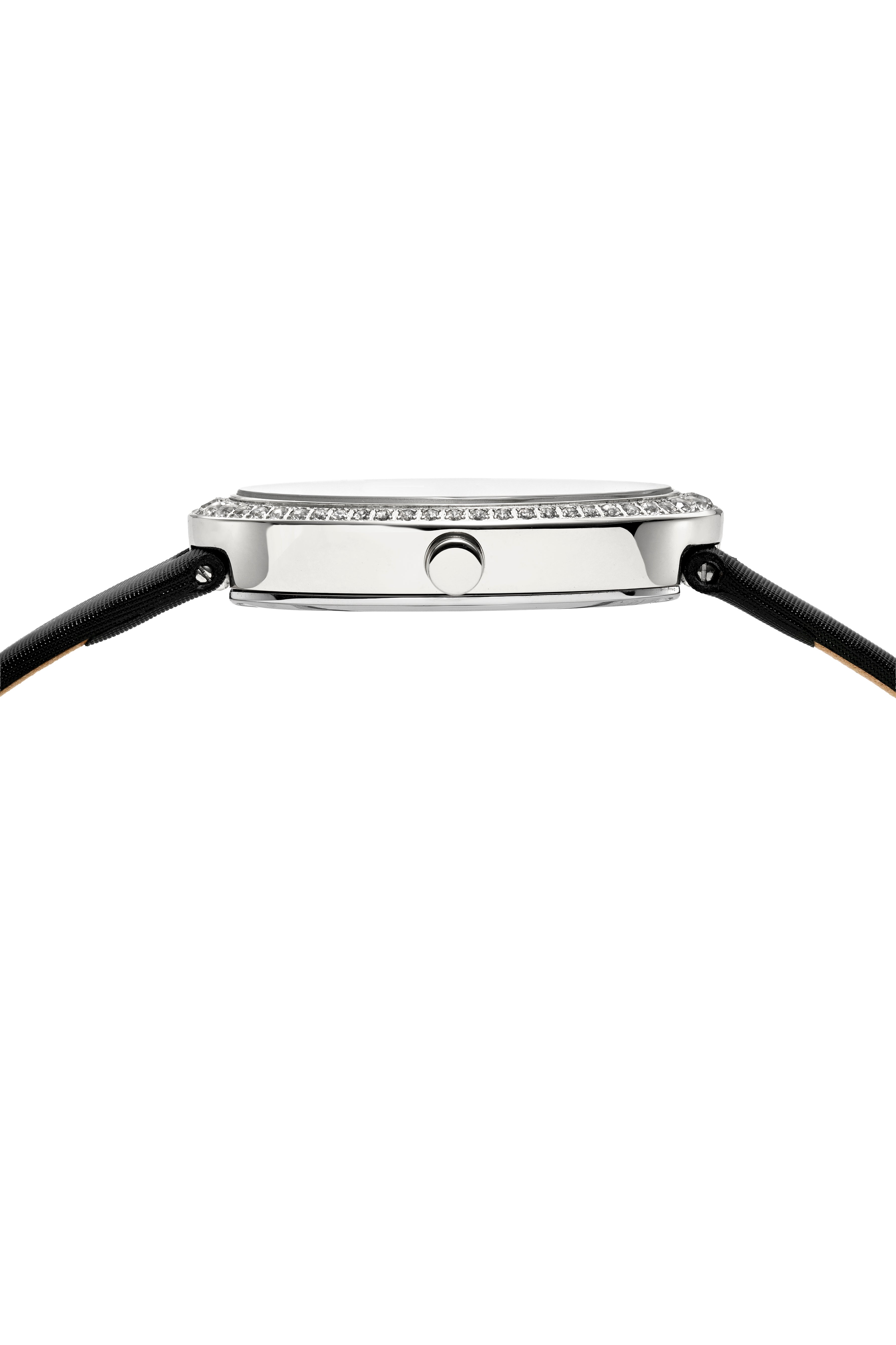 Eloise Oval Topaz Genuine Leather Silver Tone and Black Women's Watch 1351AELL