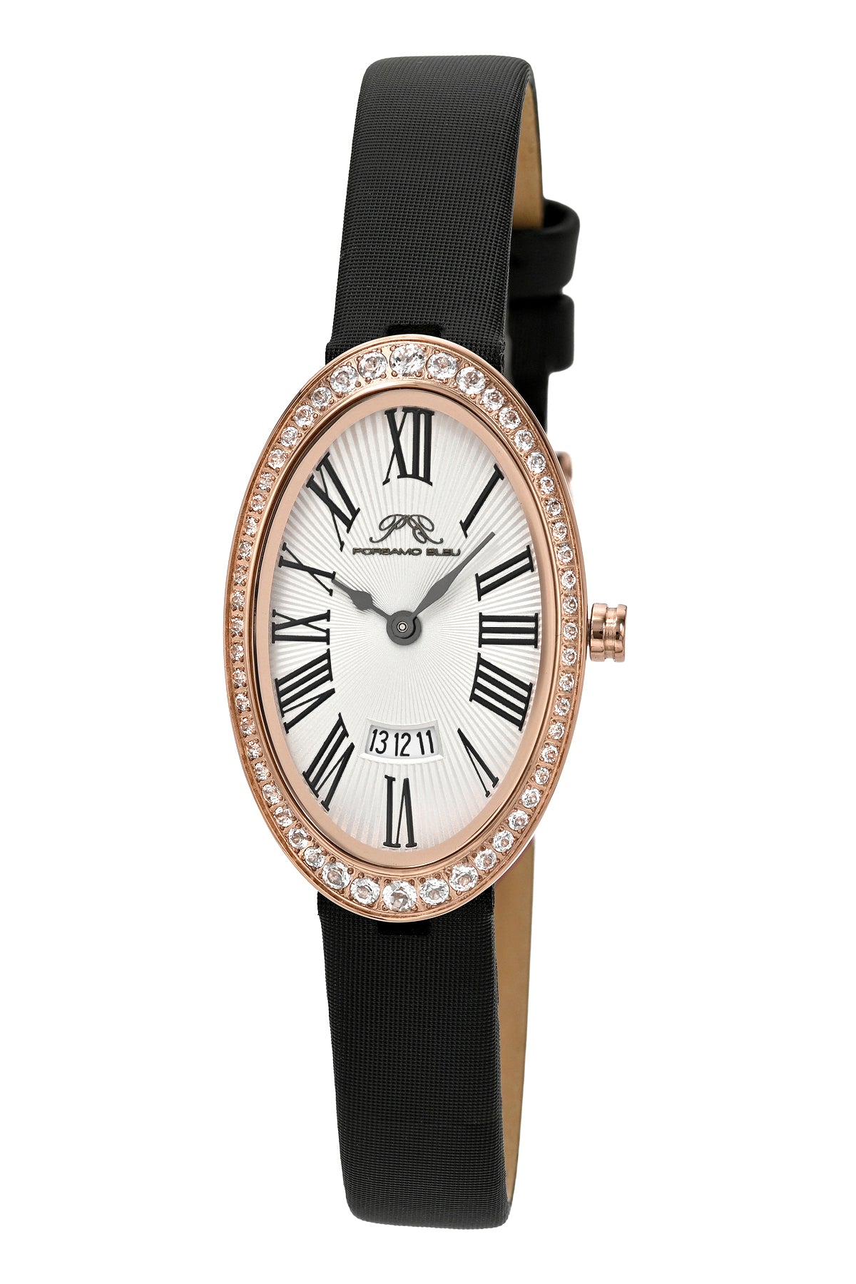 Porsamo Bleu Eloise Oval Topaz Satin Covered Genuine Leather Gold Tone and Black Women's Watch 1351BELL