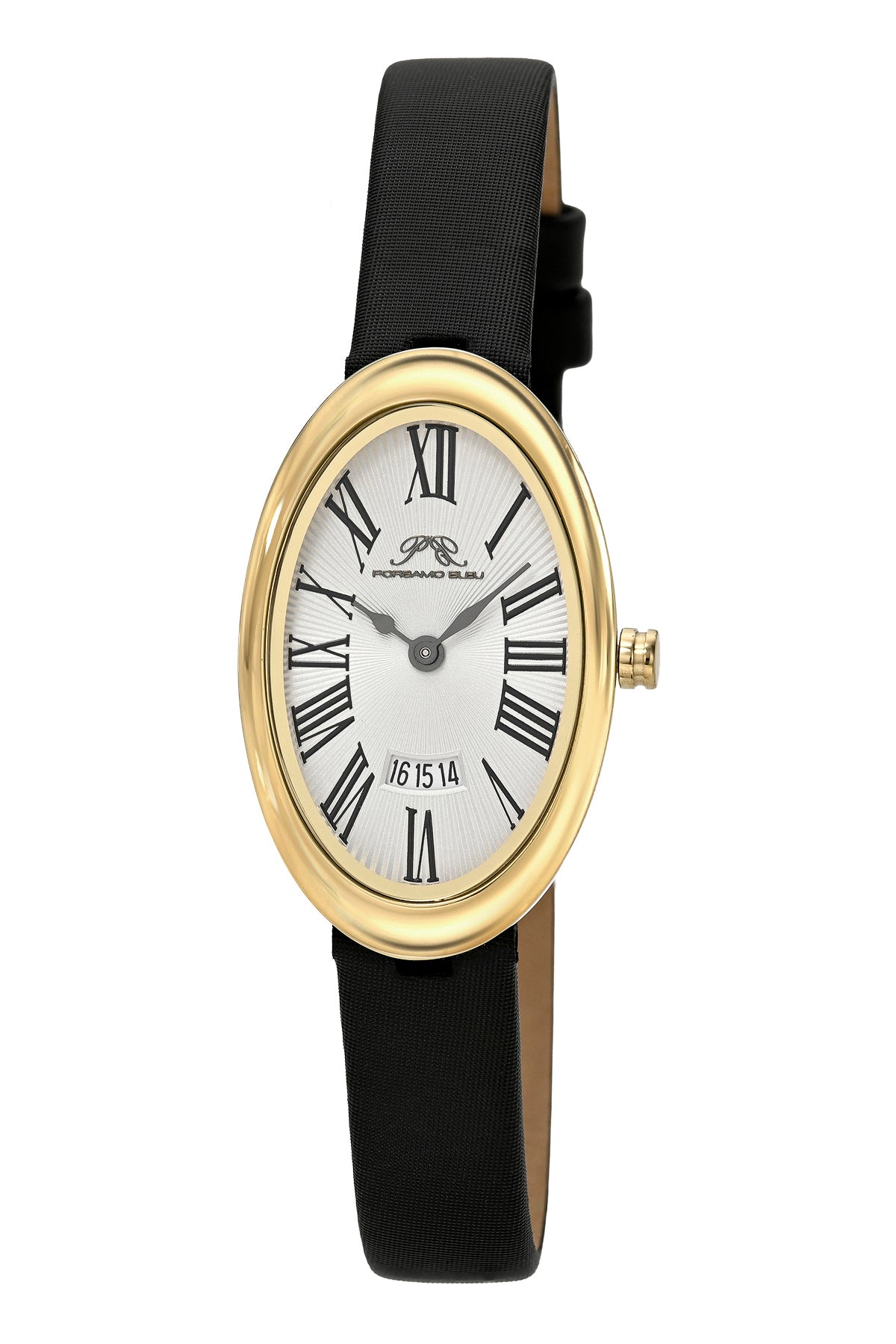 Porsamo Bleu Eloise Oval Satin Covered Genuine Leather Silver Tone and Black Women's Watch 1353AELL