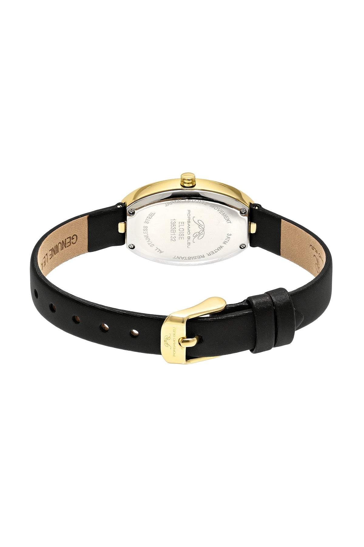 Eloise Oval Genuine Leather Gold Tone and Black Women's Watch 1353BELL