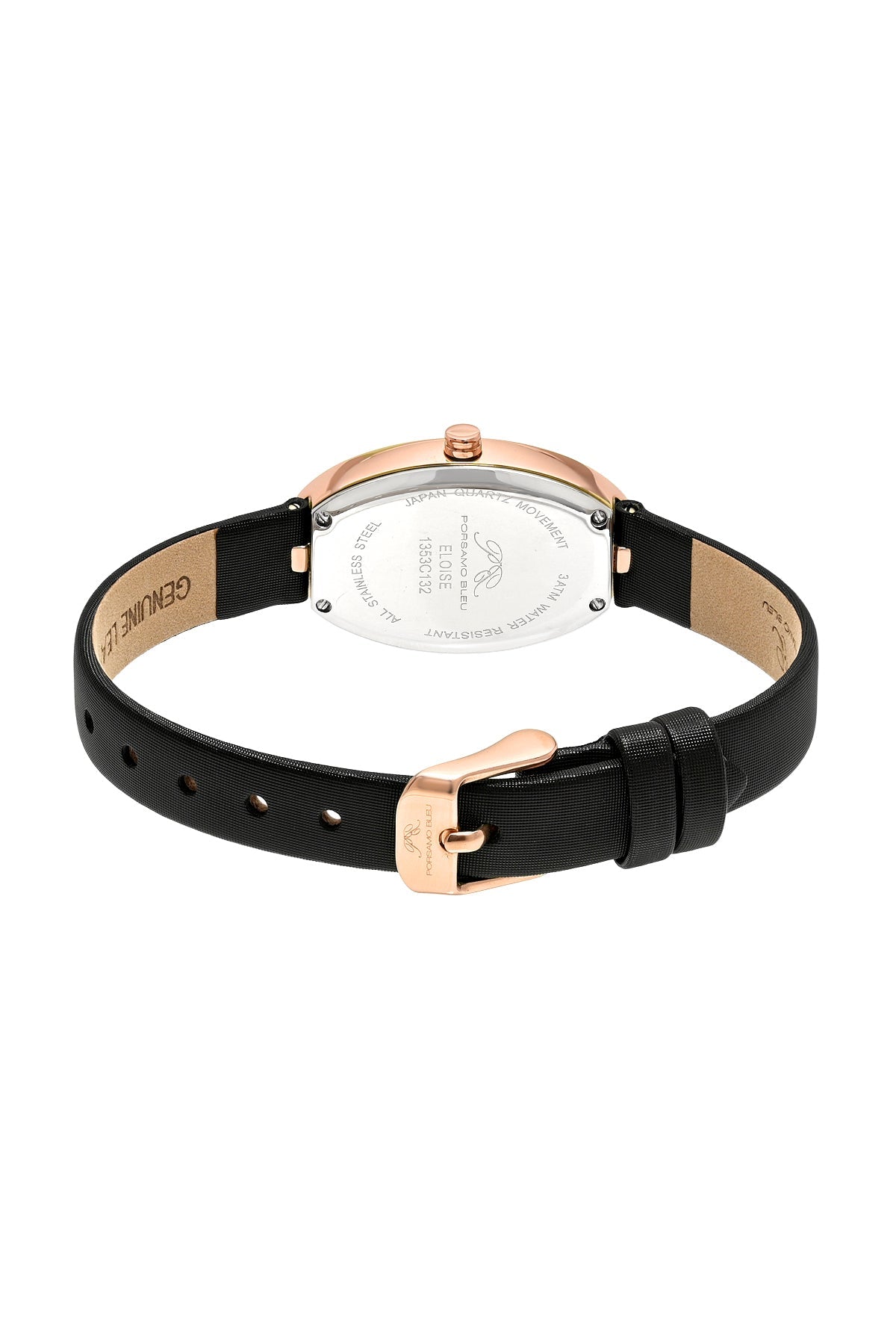 Eloise Oval Genuine Leather Rose Tone and Black Women's Watch 1353CELL