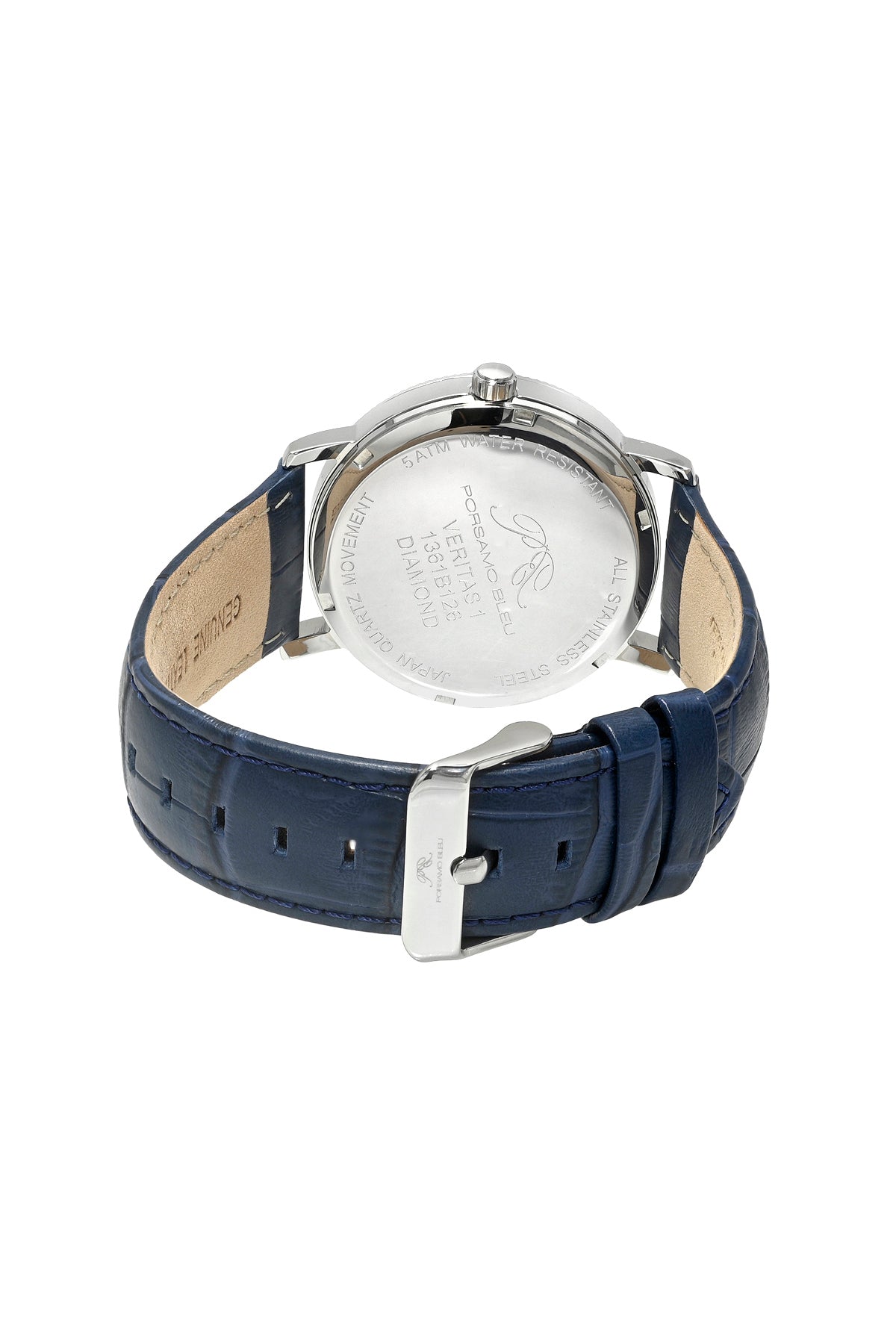 Veritas 1 Genuine Leather Diamond Silver Tone and Blue Men's Watch 1361BVEL