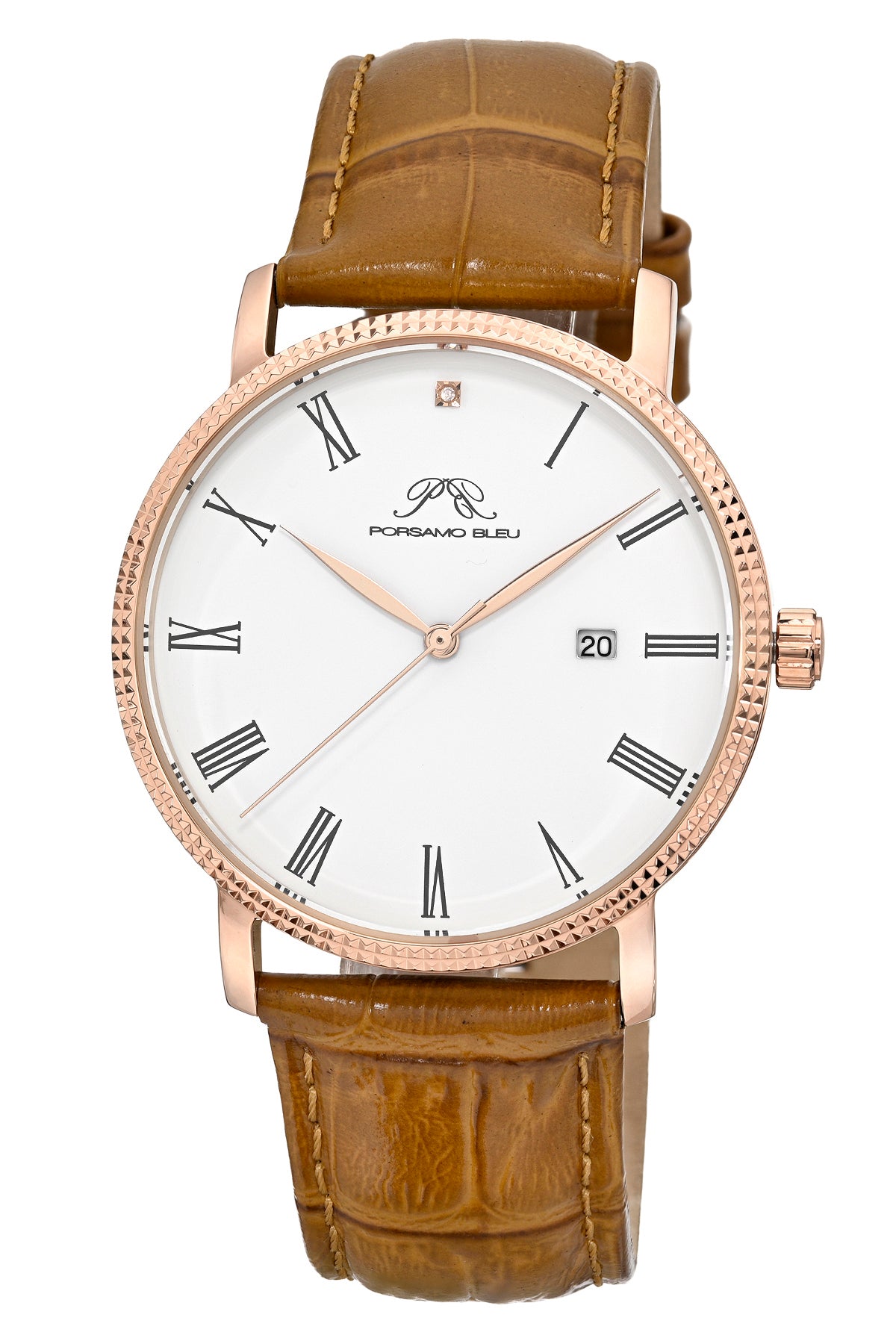 Veritas 1 Genuine Leather Diamond Rose Tone and Brown Men's Watch 1361EVEL