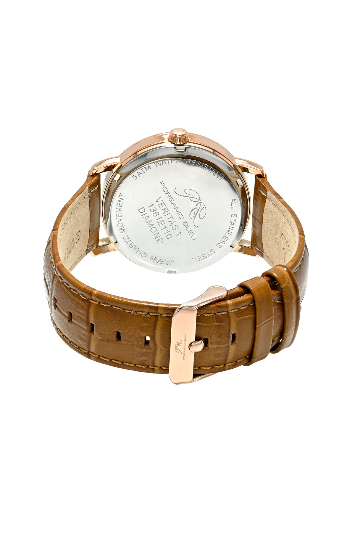 Veritas 1 Genuine Leather Diamond Rose Tone and Brown Men's Watch 1361EVEL