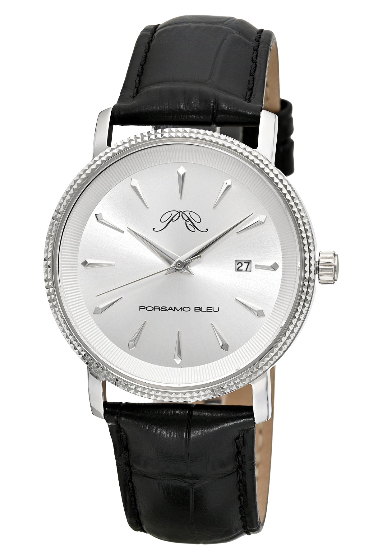 Veritas 2 Genuine Leather Silver Tone and Black Men's Watch 1362AVEL