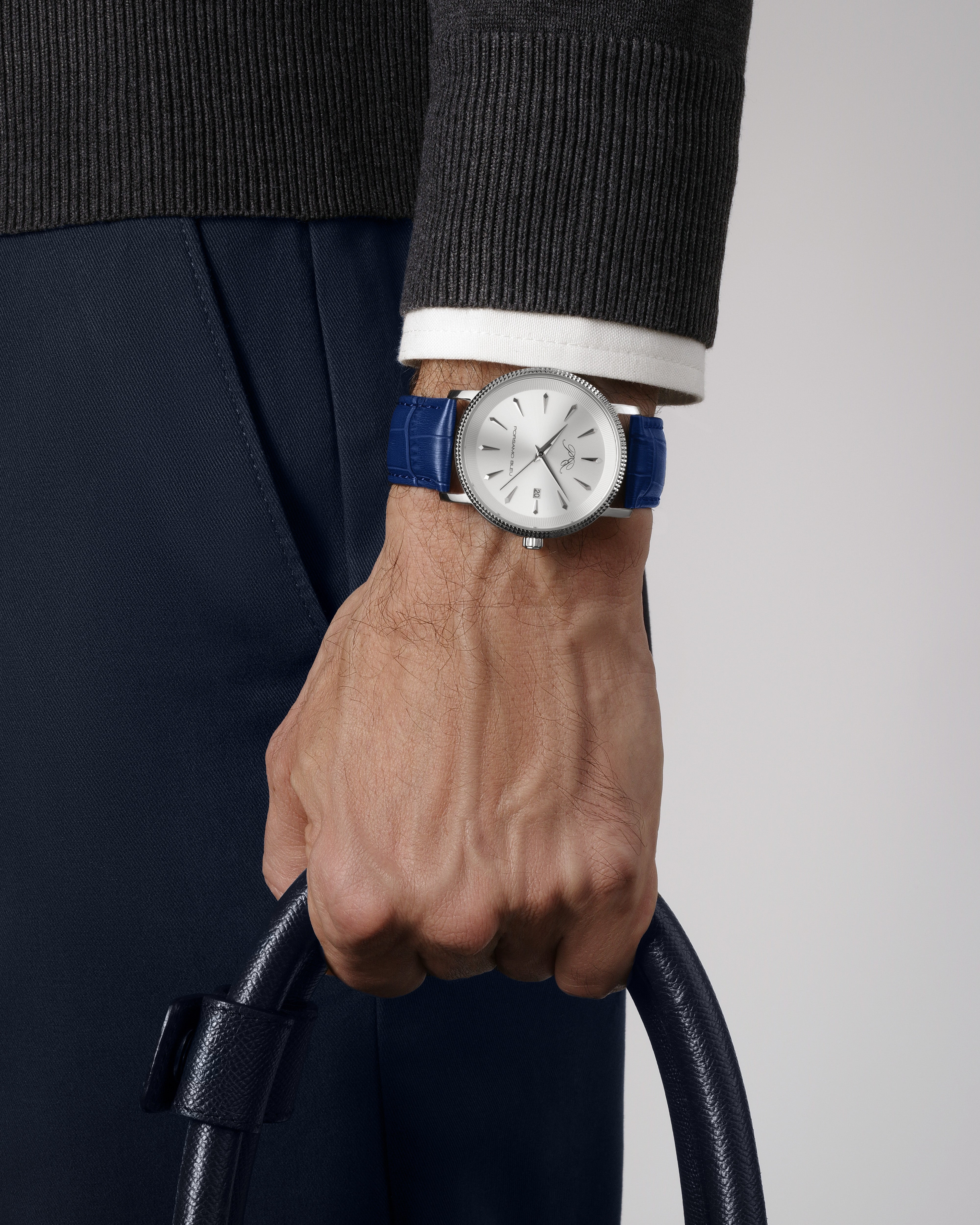 Veritas 2 Genuine Leather Silver Tone and Blue Men's Watch 1362BVEL