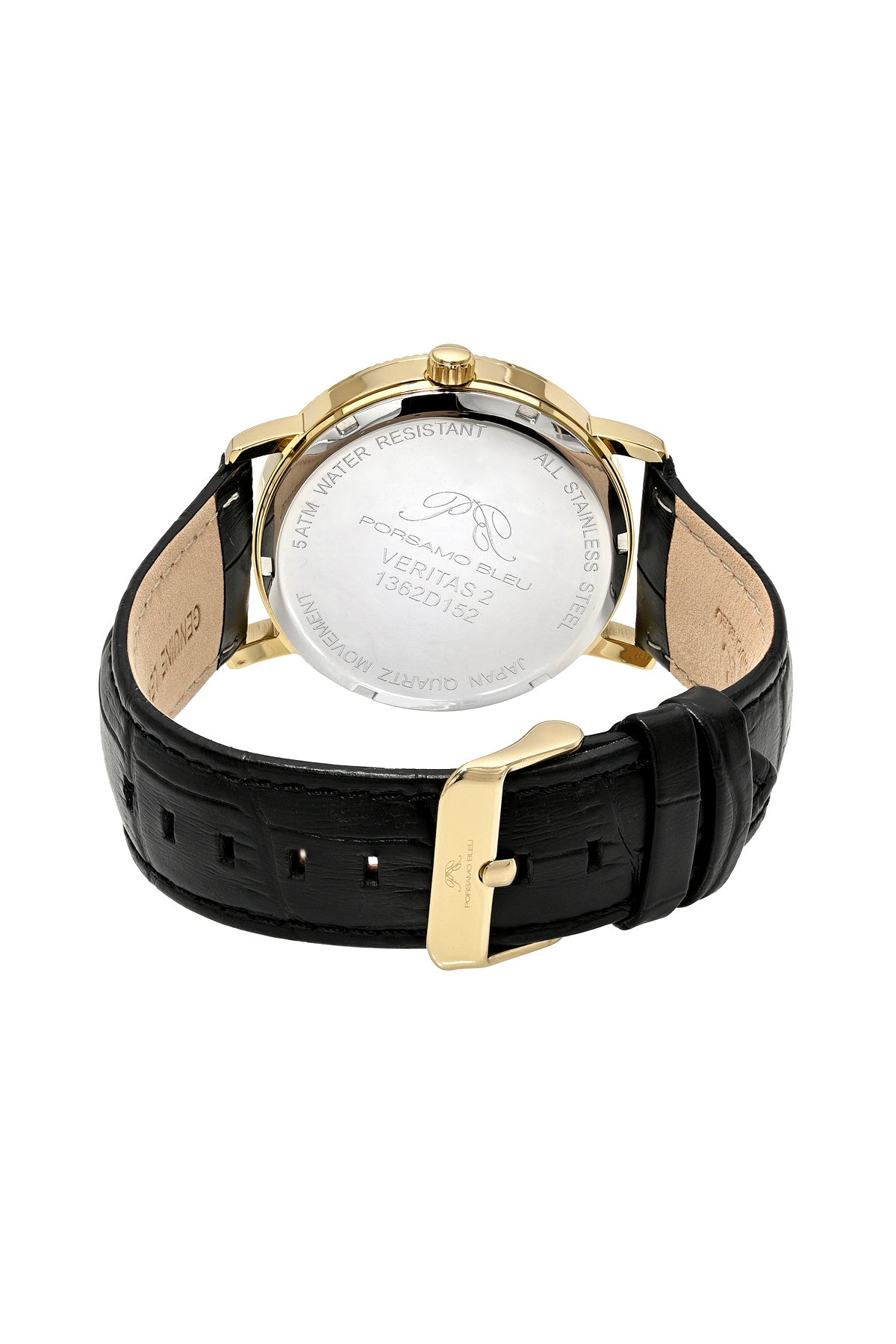 Veritas 2 Genuine Leather Gold Tone and Black Men's Watch 1362DVEL