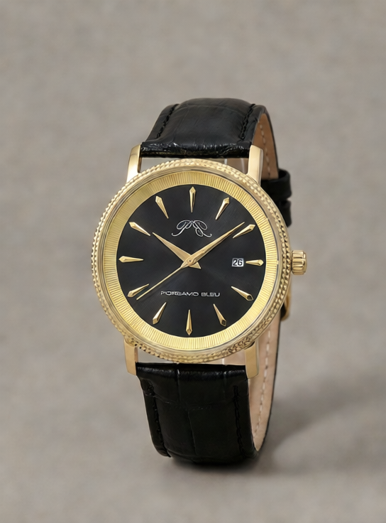 Veritas 2 Genuine Leather Gold Tone and Black Men's Watch 1362EVEL