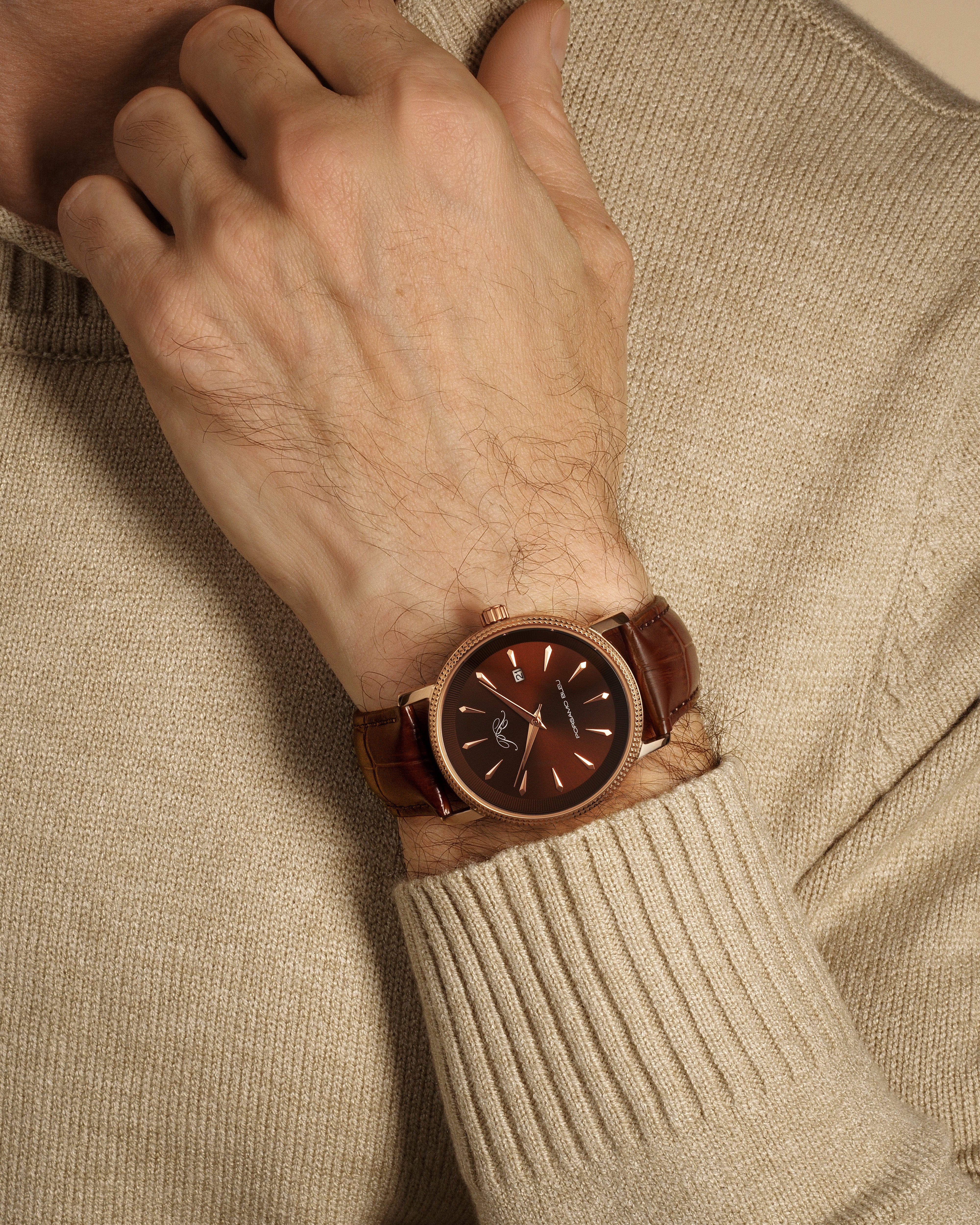 Veritas 2 Genuine Leather Rose Tone and Brown Men's Watch 1362GVEL