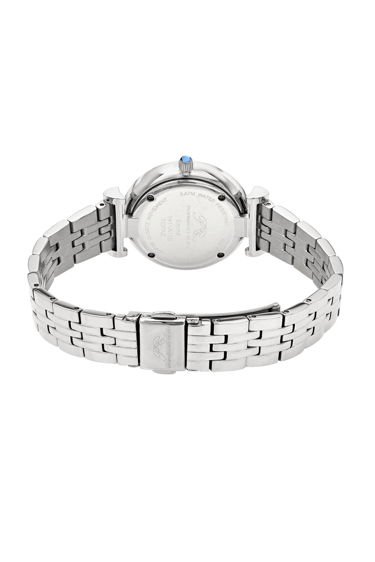 Porsamo Bleu Emma Luxury Womens' Stainless Steel Topaz Watch, Silver Tone, 1411AEMS