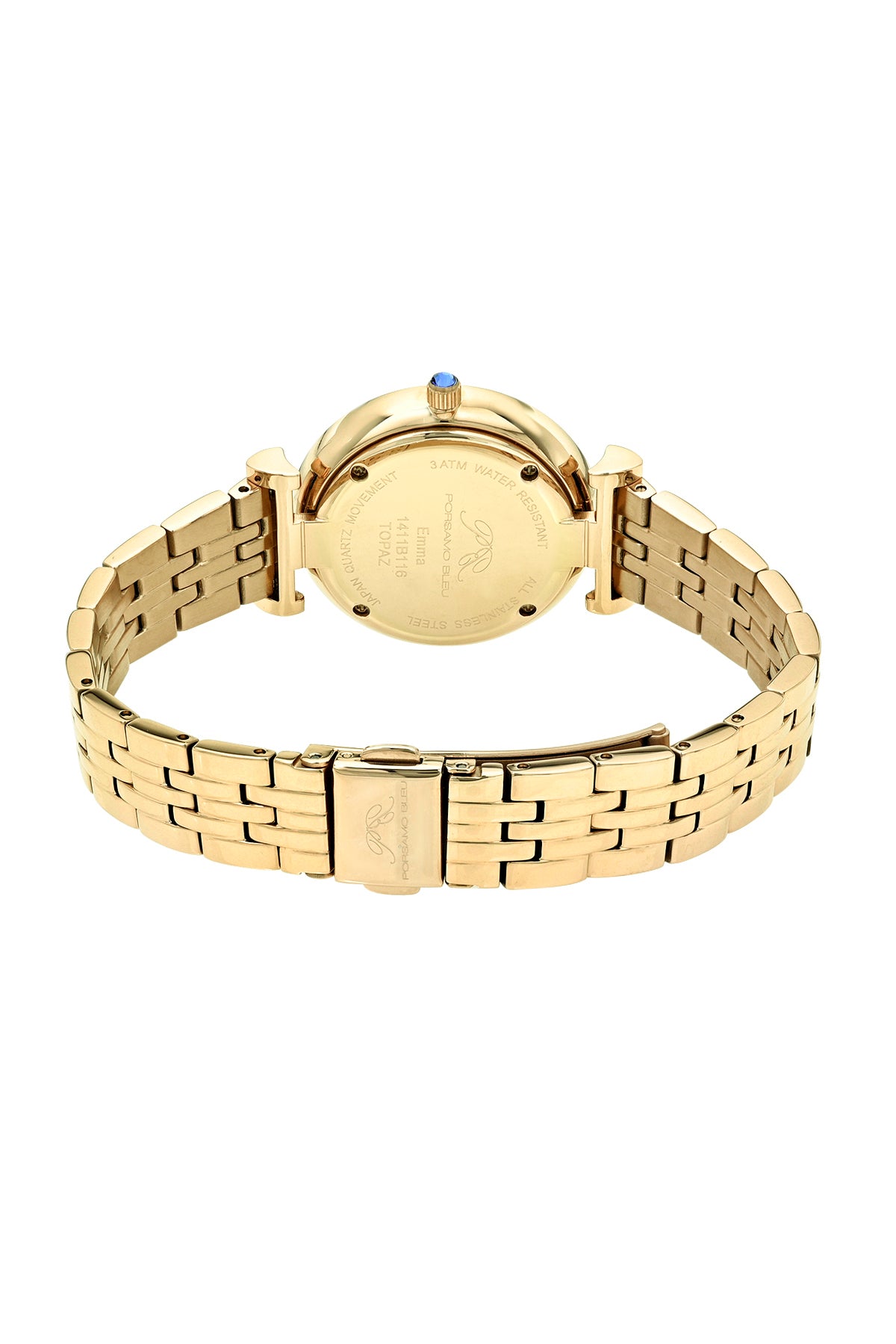 Porsamo Bleu Emma Luxury Womens' Stainless Steel Topaz Watch, Gold Tone, 1411BEMS