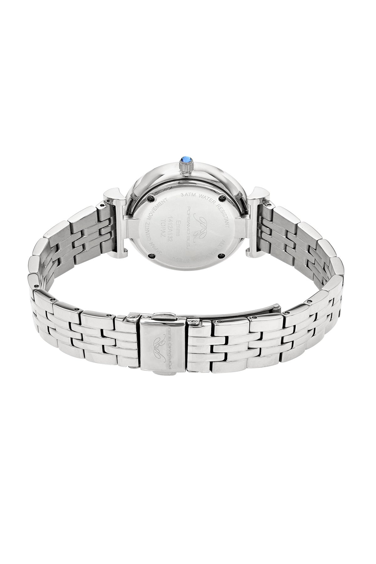 Porsamo Bleu Emma Luxury Womens' Stainless Steel Topaz Watch With White MOP Dial, Silver Tone, 1412AEMS