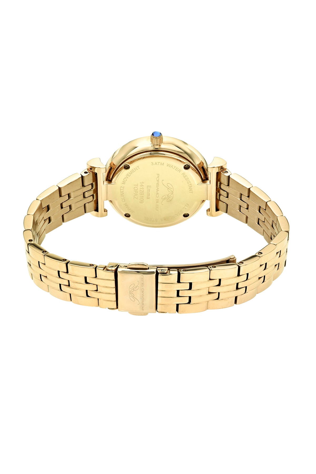 Porsamo Bleu Emma Luxury Womens' Stainless Steel Topaz Watch With White MOP Dial, Gold Tone, 1412BEMS