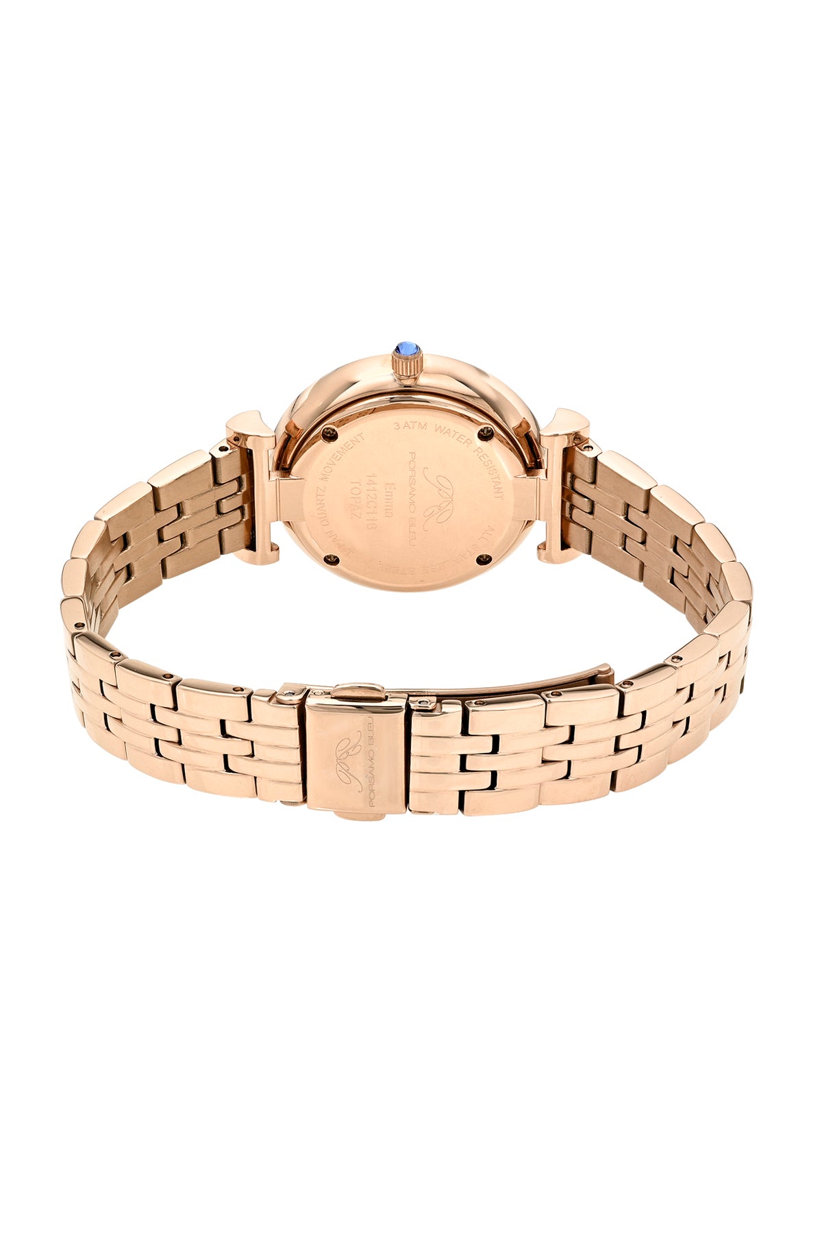 Porsamo Bleu Emma Luxury Womens' Stainless Steel Topaz Watch With White MOP Dial, Rose Tone, 1412CEMS