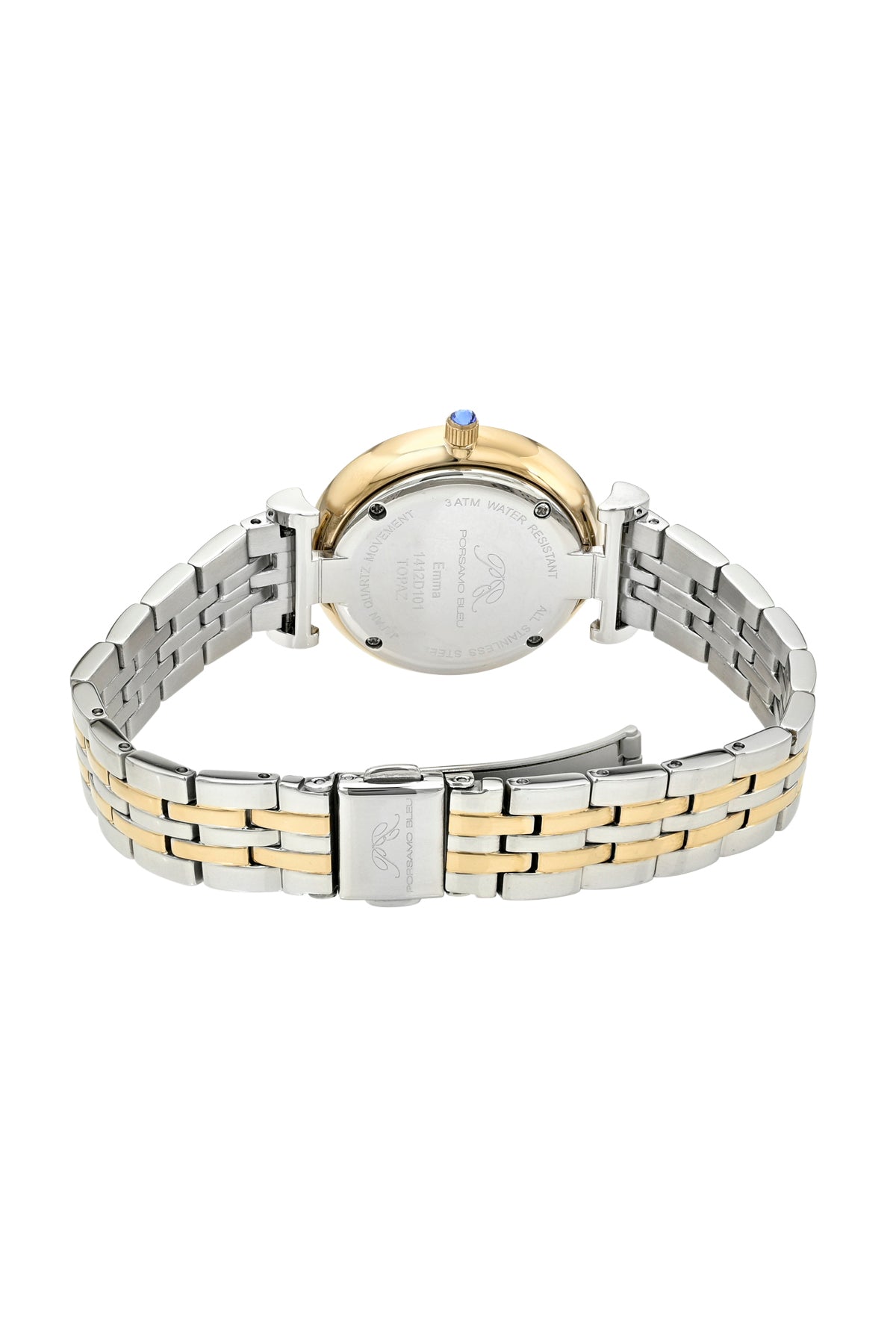 Porsamo Bleu Emma Luxury Womens' Stainless Steel Topaz Watch With White MOP Dial, Two Tone, 1412DEMS