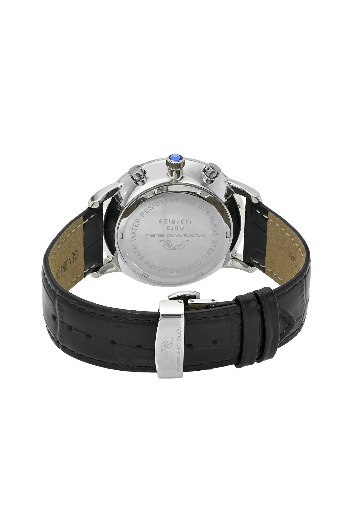 Porsamo Bleu Aura Luxury Chronograph Men's Genuine Leather Watch, With Gray Sunray Dial, Silver Tone, Black 1431BAUL