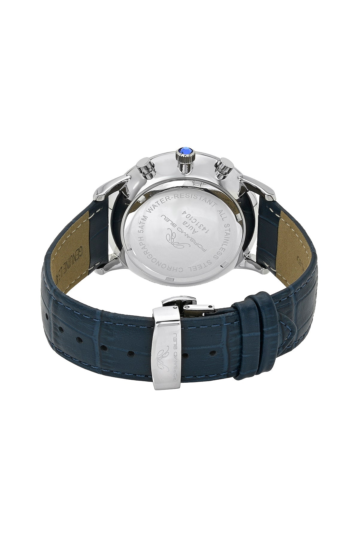 Porsamo Bleu Aura Luxury Chronograph Men's Genuine Leather Watch, With Blue Sunray Dial, Silver Tone, Blue 1431CAUL