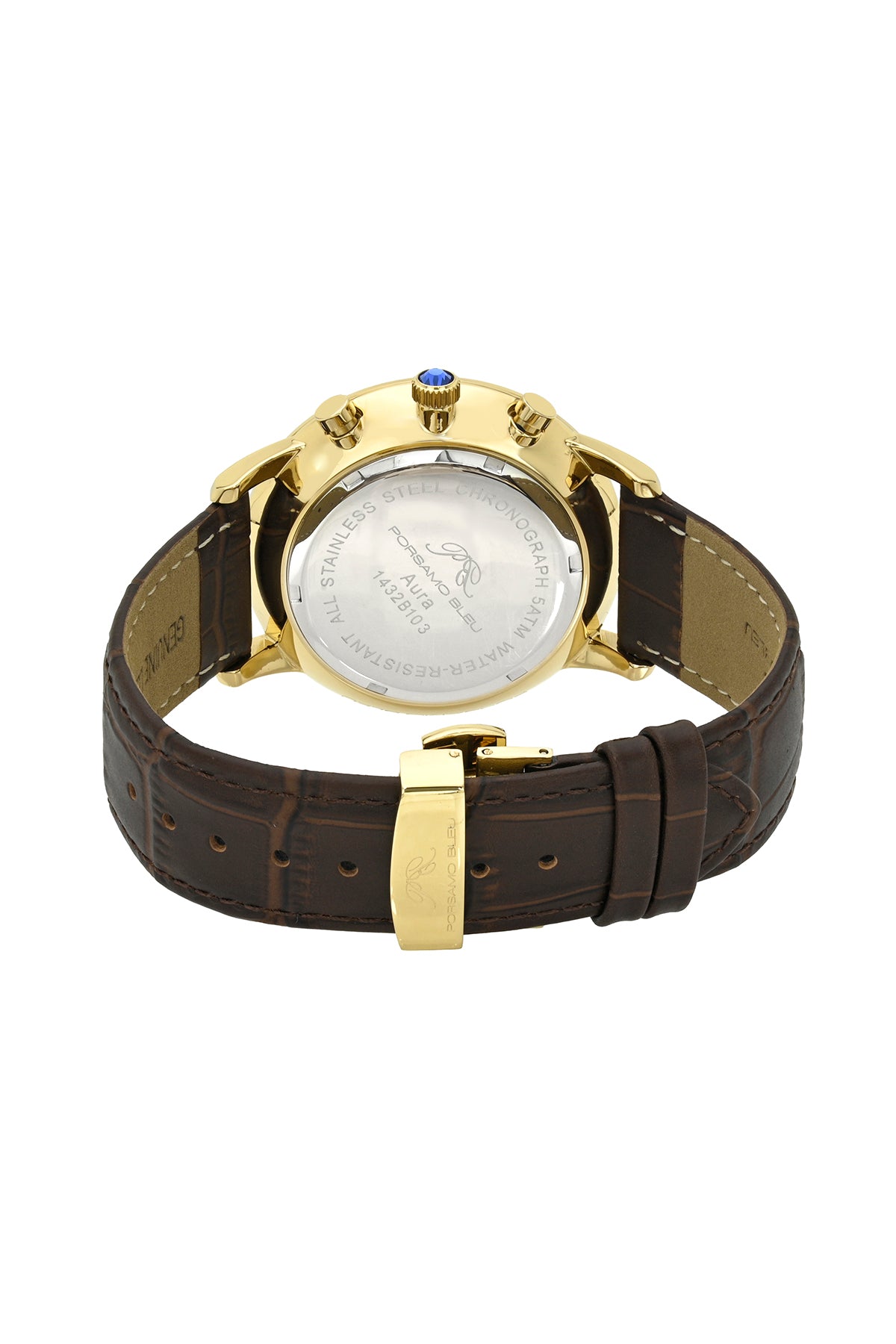 Porsamo Bleu Aura Luxury Chronograph Men's Genuine Leather Watch, With Gold Tone Sunray Dial, Gold Tone, Brown 1432BAUL
