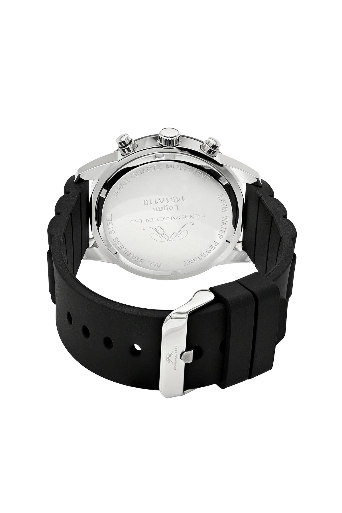 Porsamo Bleu Logan Luxury Chronograph Men's Silicone Strap Watch, Silver Tone, Black 1451ALOR