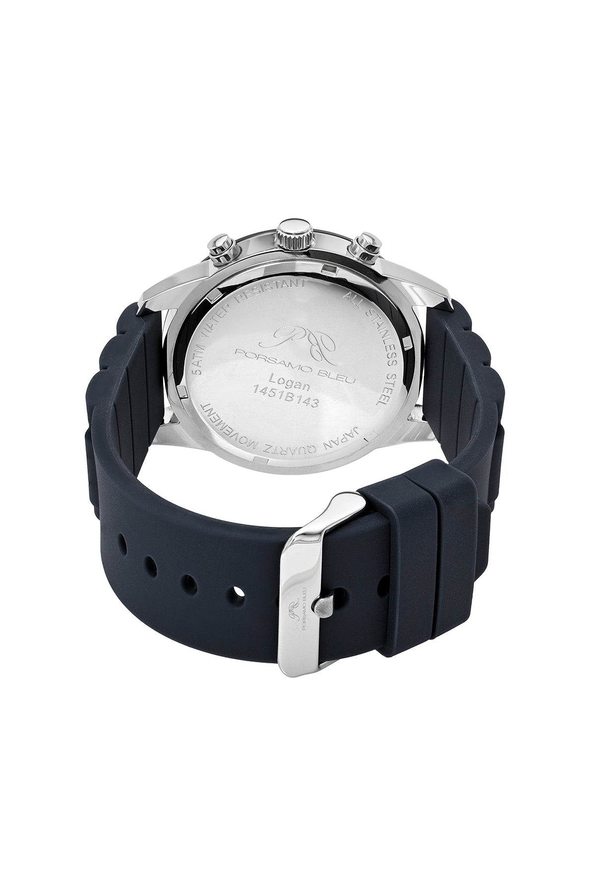 Porsamo Bleu Logan Luxury Chronograph Men's Silicone Strap Watch, Silver Tone, Blue 1451BLOR