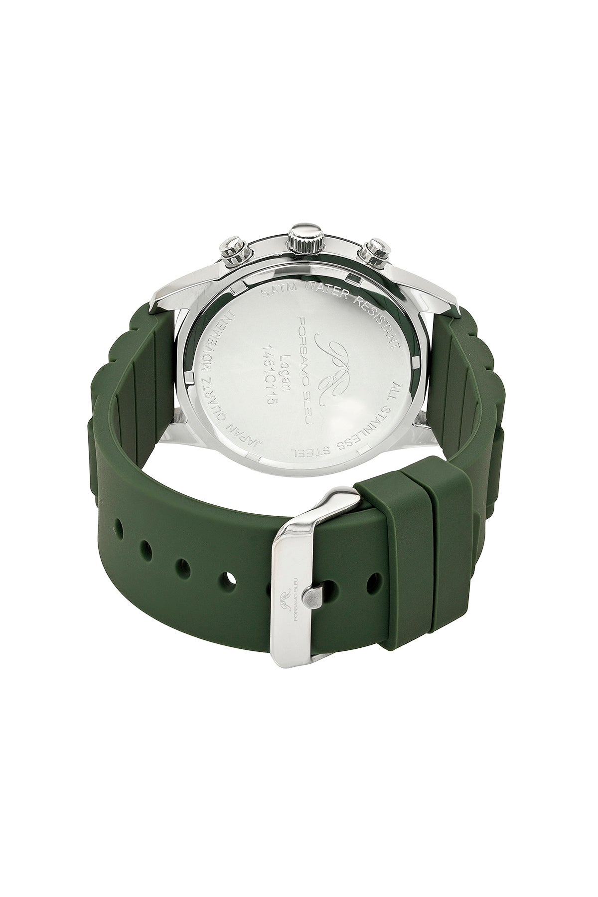 Porsamo Bleu Logan Luxury Chronograph Men's Silicone Strap Watch, Silver Tone, Green 1451CLOR