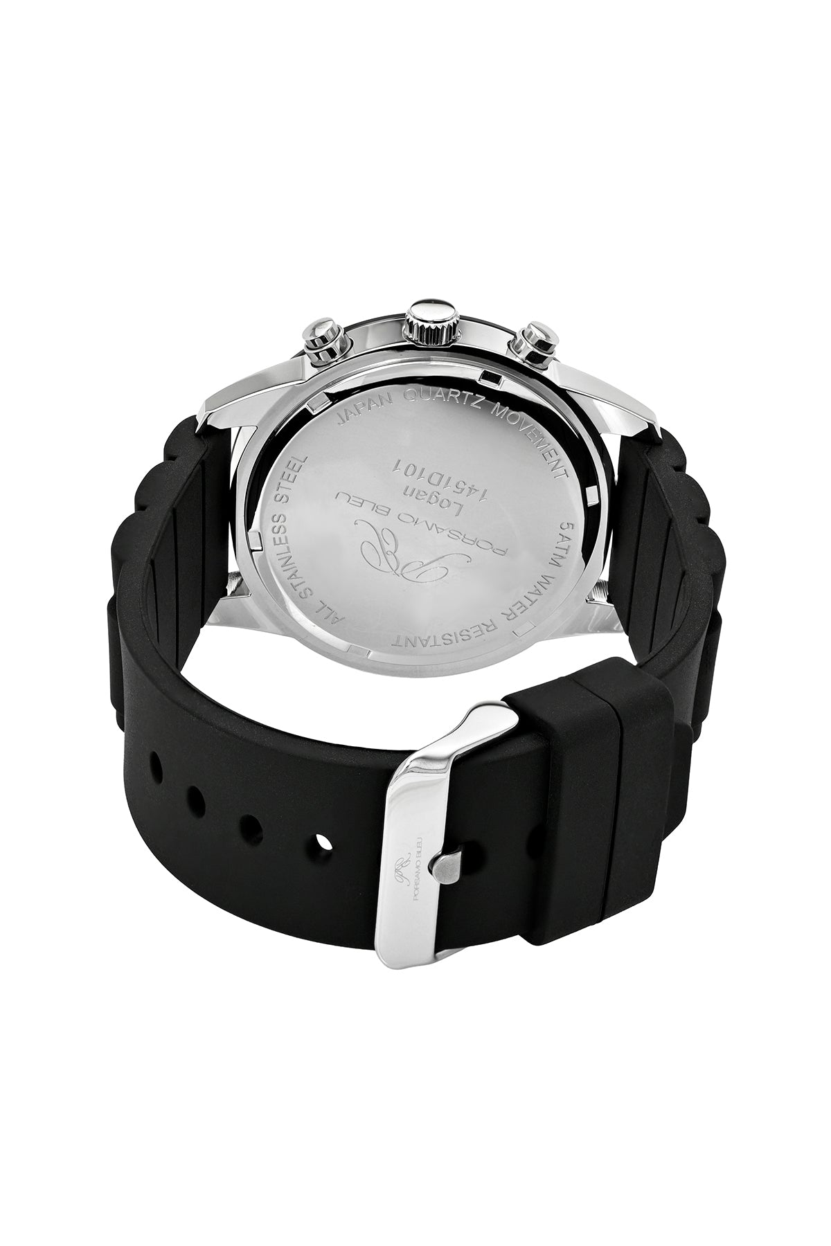 Porsamo Bleu Logan Luxury Chronograph Men's Silicone Strap Watch, Silver Tone, Black 1451DLOR