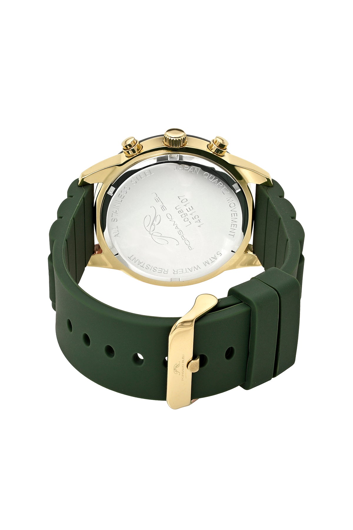 Porsamo Bleu Logan Luxury Chronograph Men's Silicone Strap Watch, Gold Tone, Green 1451ELOR