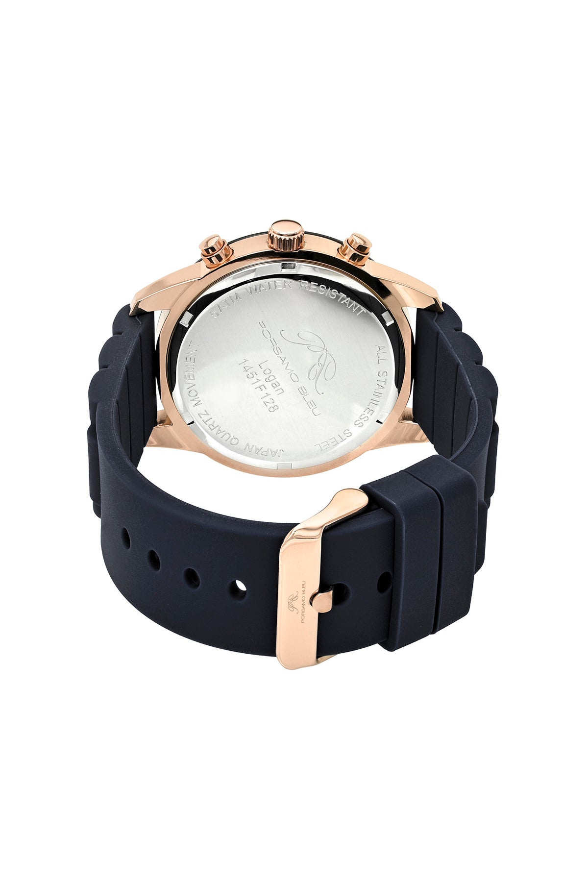 Porsamo Bleu Logan Luxury Chronograph Men's Silicone Strap Watch, Rose Tone, Blue 1451FLOR