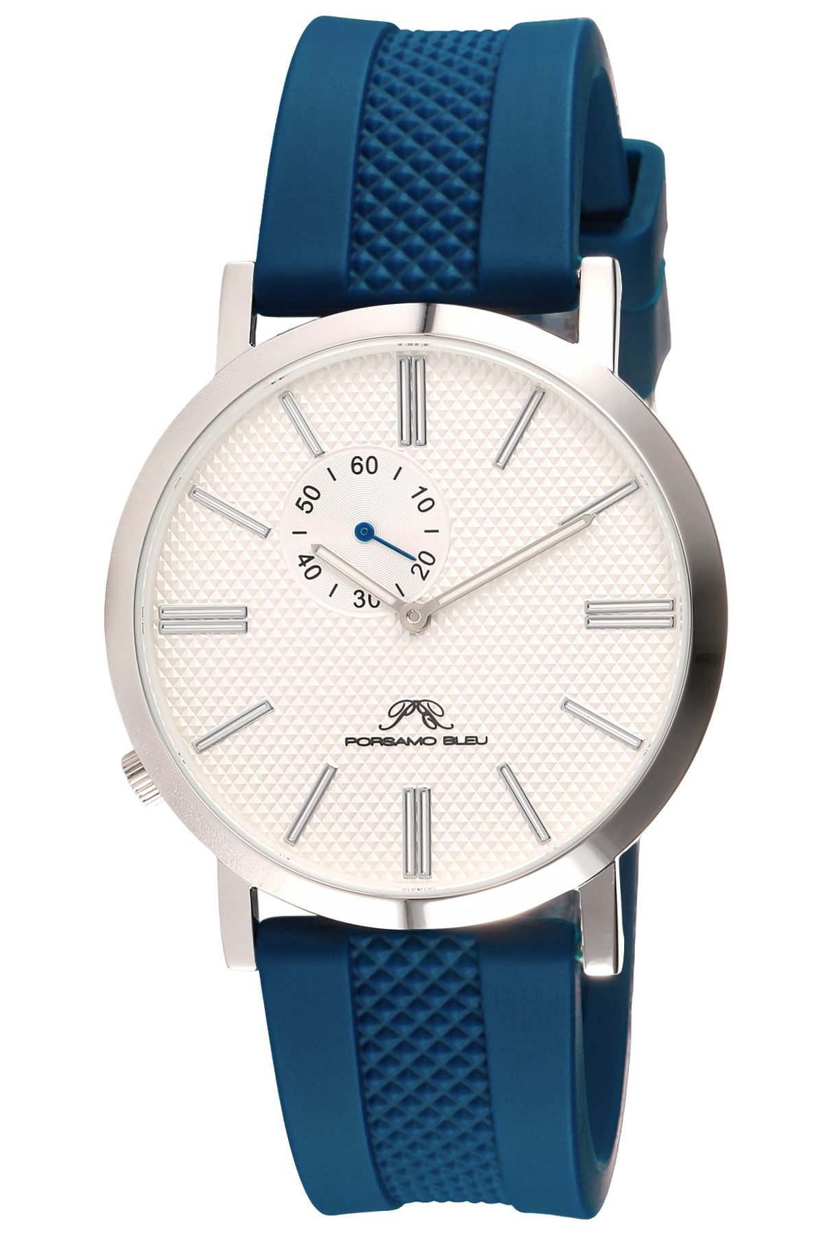 Porsamo Bleu Bennett Luxury Men's Silicone Strap Watch, Silver Tone and Blue 1461DBER