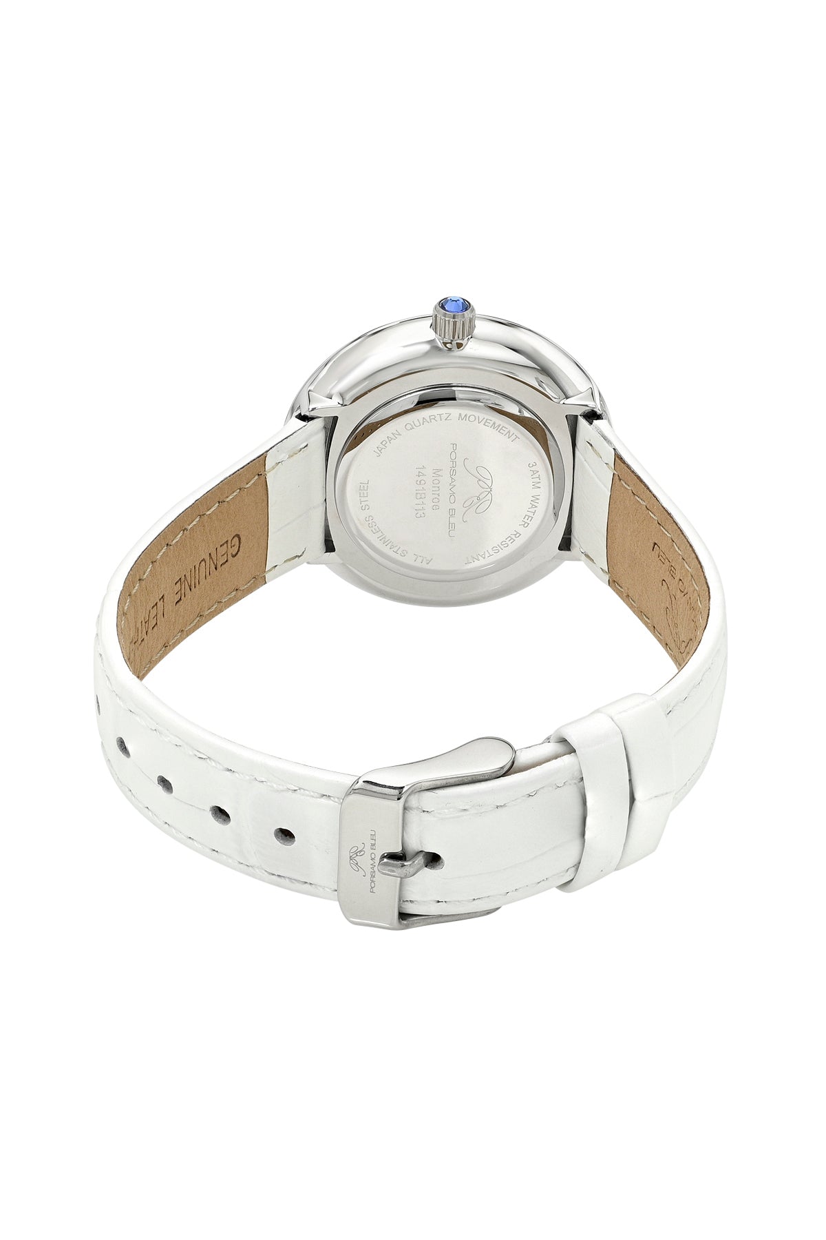 Porsamo Bleu Monroe Luxury Womens' Genuine Leather Watch With White Guilloché Dial, White, Silver, 1491BMOL